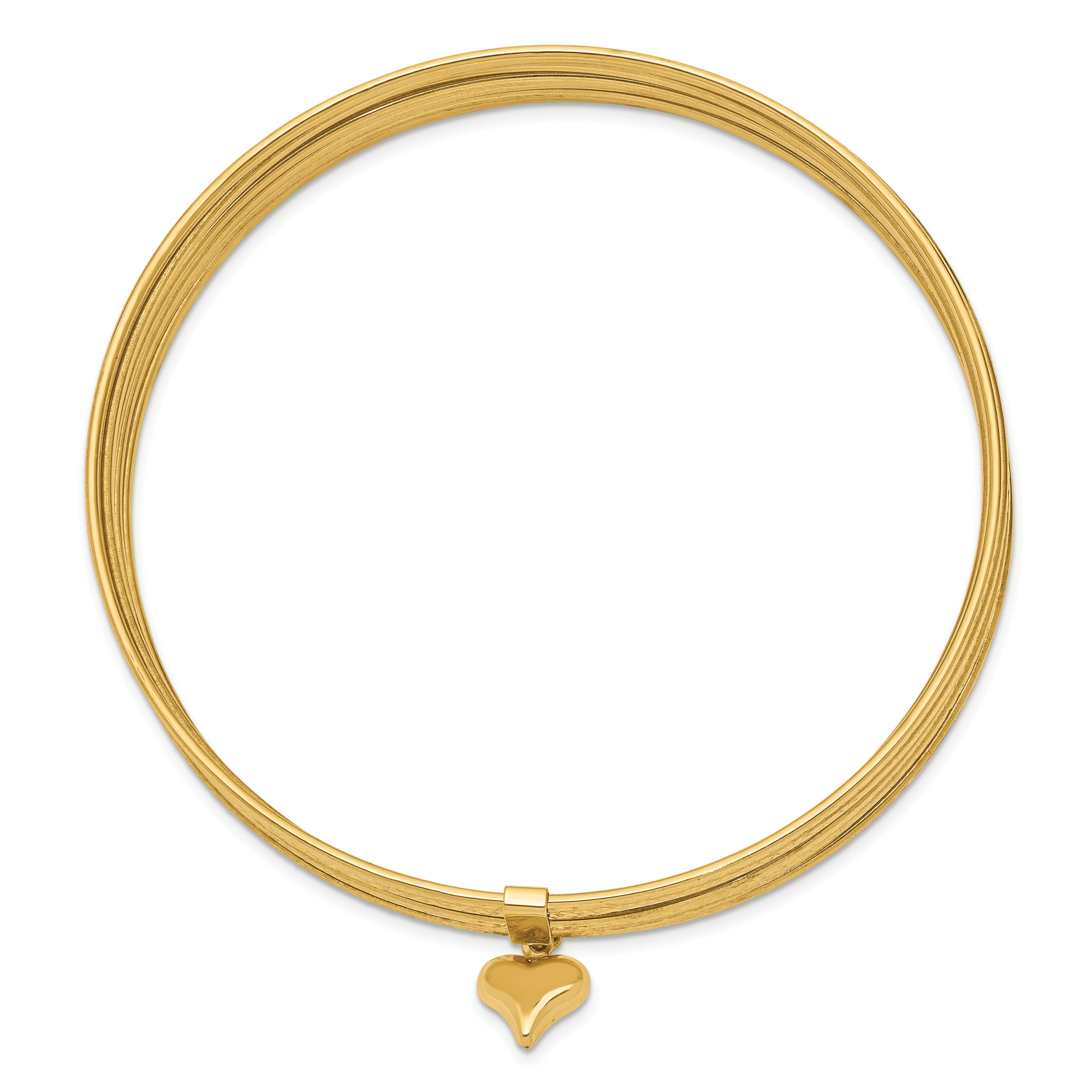 Set de 7 Pulseras Bangle Texturizadas en Oro Amarillo de 14k con Corazón Colgante Sobresaliente - Image 2