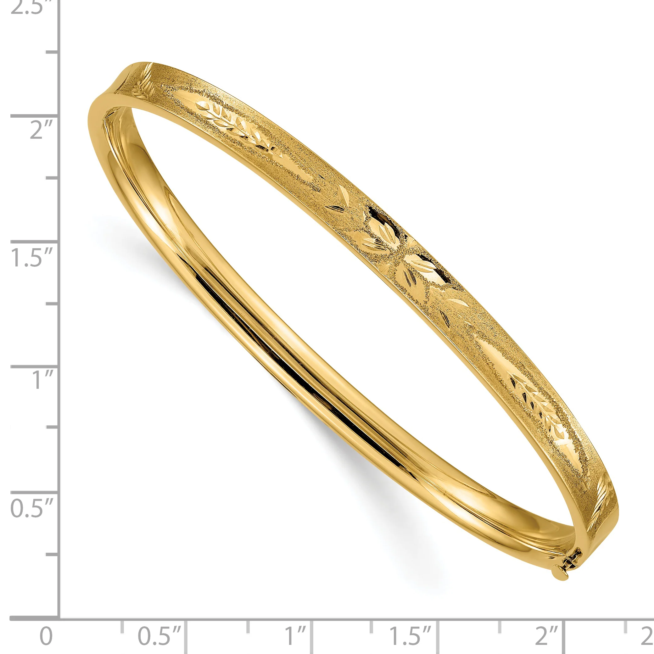Brazalete Bisagra Cóncavo de Oro Amarillo 14K con Corte Diamantado y Tamaño Grande (5mm) - Image 3