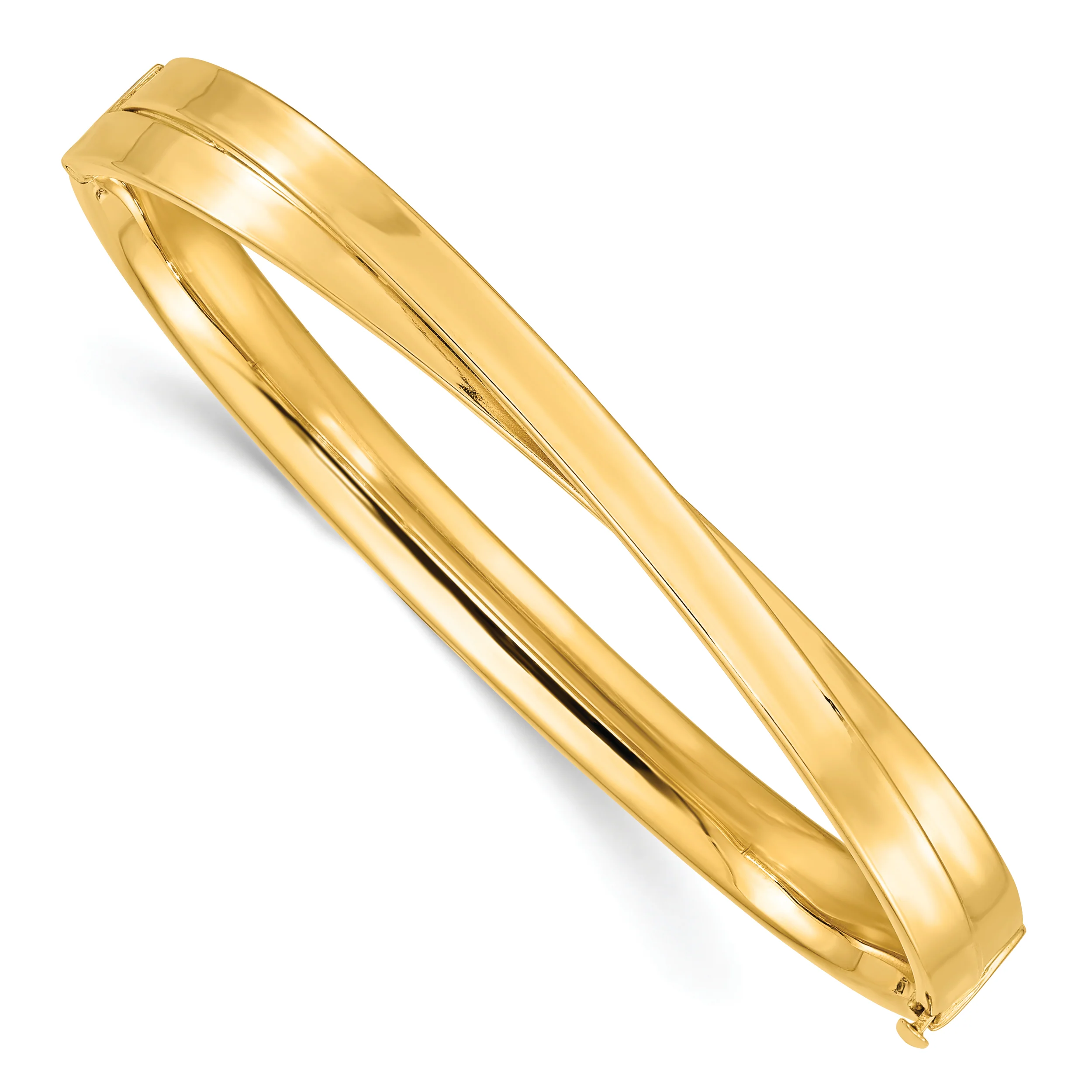 Brazalete Bangle de Oro Amarillo Pulido 14K con Diseño Bypass