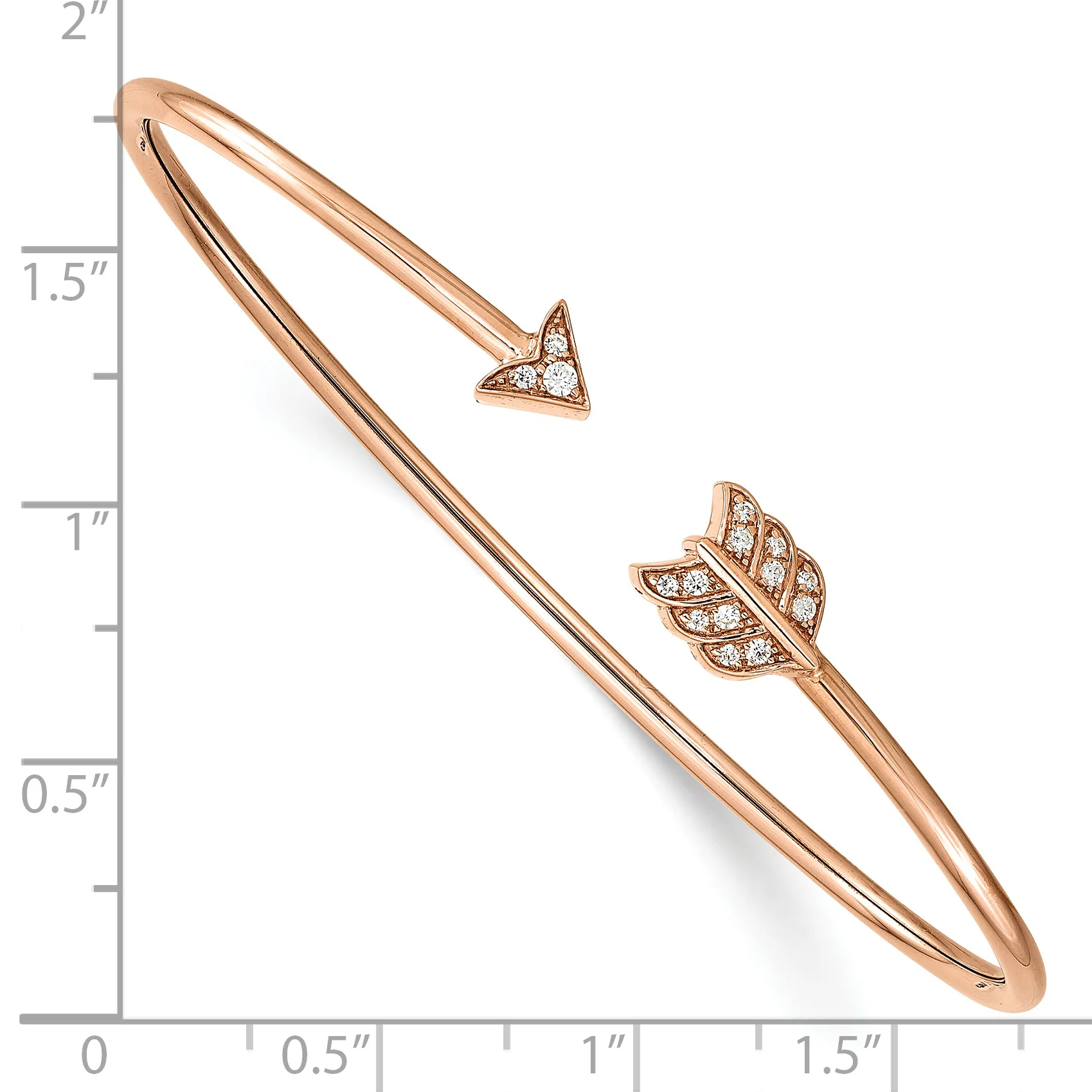 Pulsera de Brazalete Abierto en Oro Rosa de 14k con Diamantes y Diseño de Flecha - Image 3