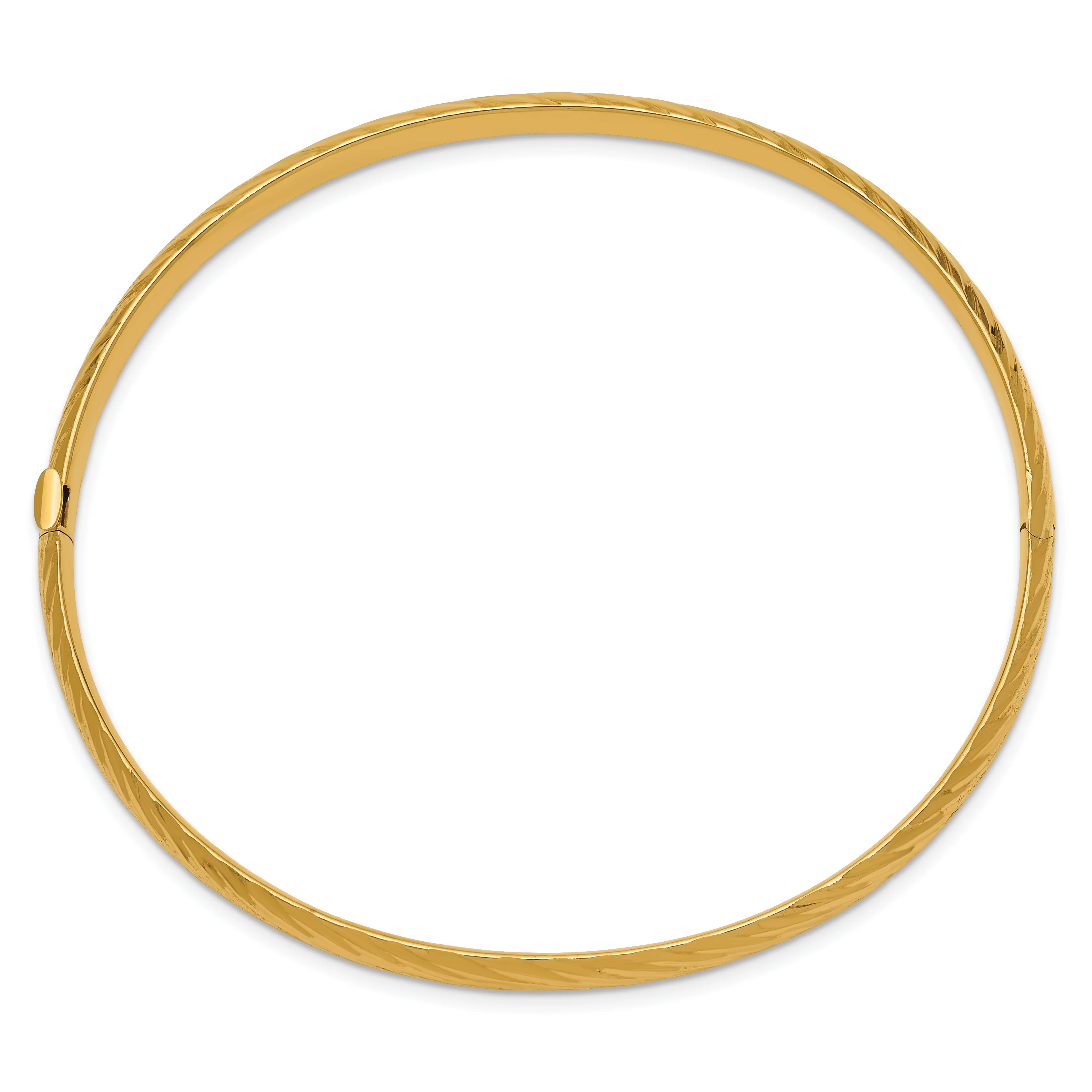 Pulsera Bangle de Oro Amarillo de 14k, 3/16", con Textura y Bisagra - Image 2