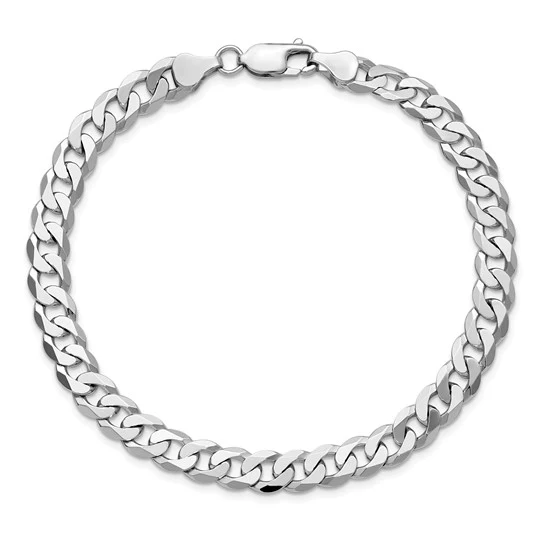 Pulsera Curb Aplanada y Biselada de Oro Blanco de 14k de 9 pulgadas y 7.25 mm con Cierre de Langosta - Image 5