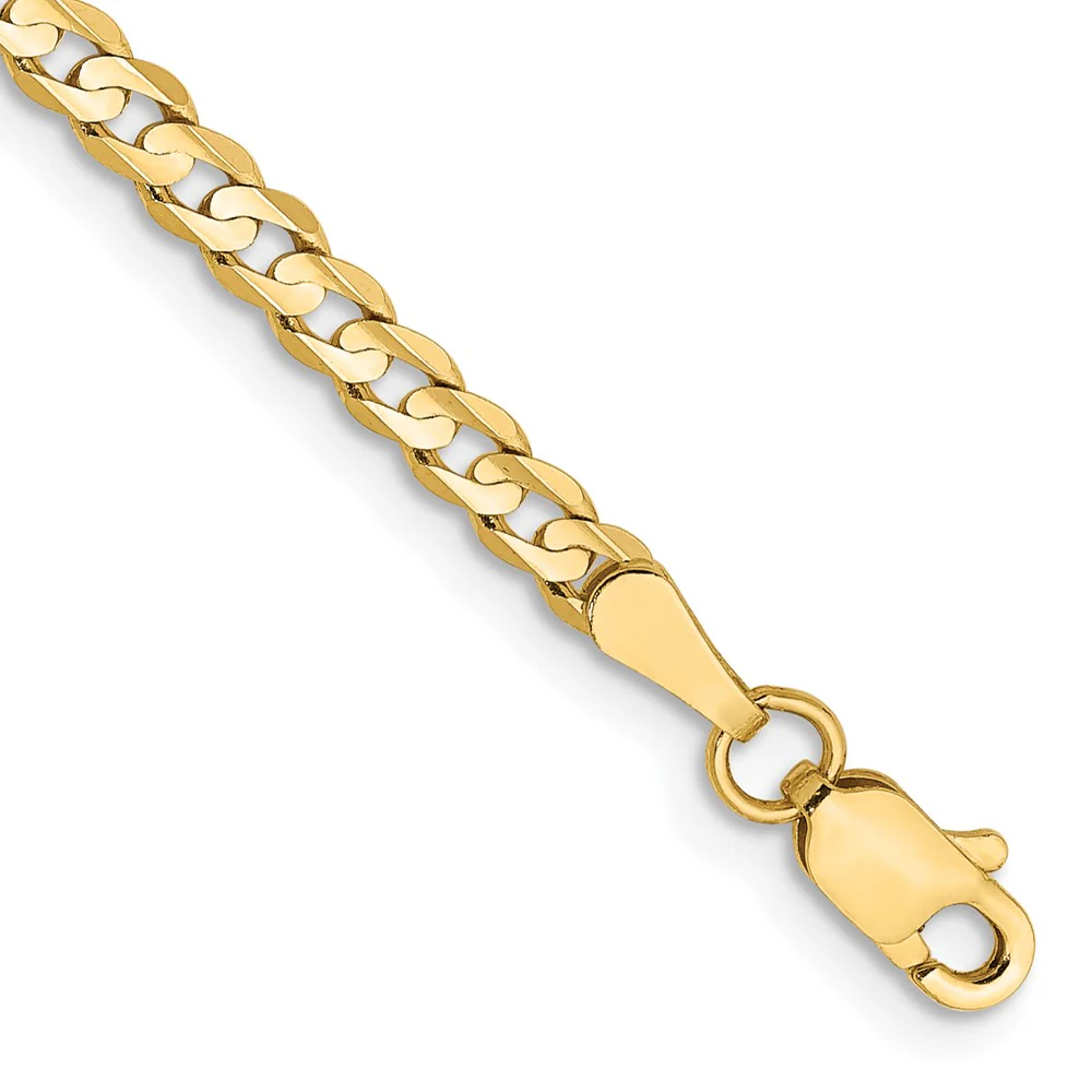 Pulsera Curb de 7 pulgadas y 3 mm con Bisel Abierto y Cierre de Langosta en Oro de 14k
