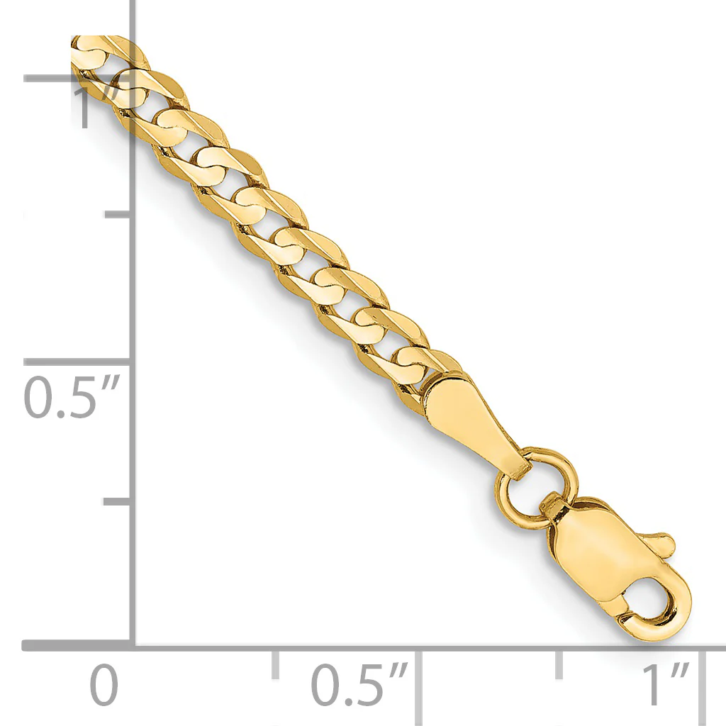 Pulsera Curb de 7 pulgadas y 3 mm con Bisel Abierto y Cierre de Langosta en Oro de 14k - Image 2