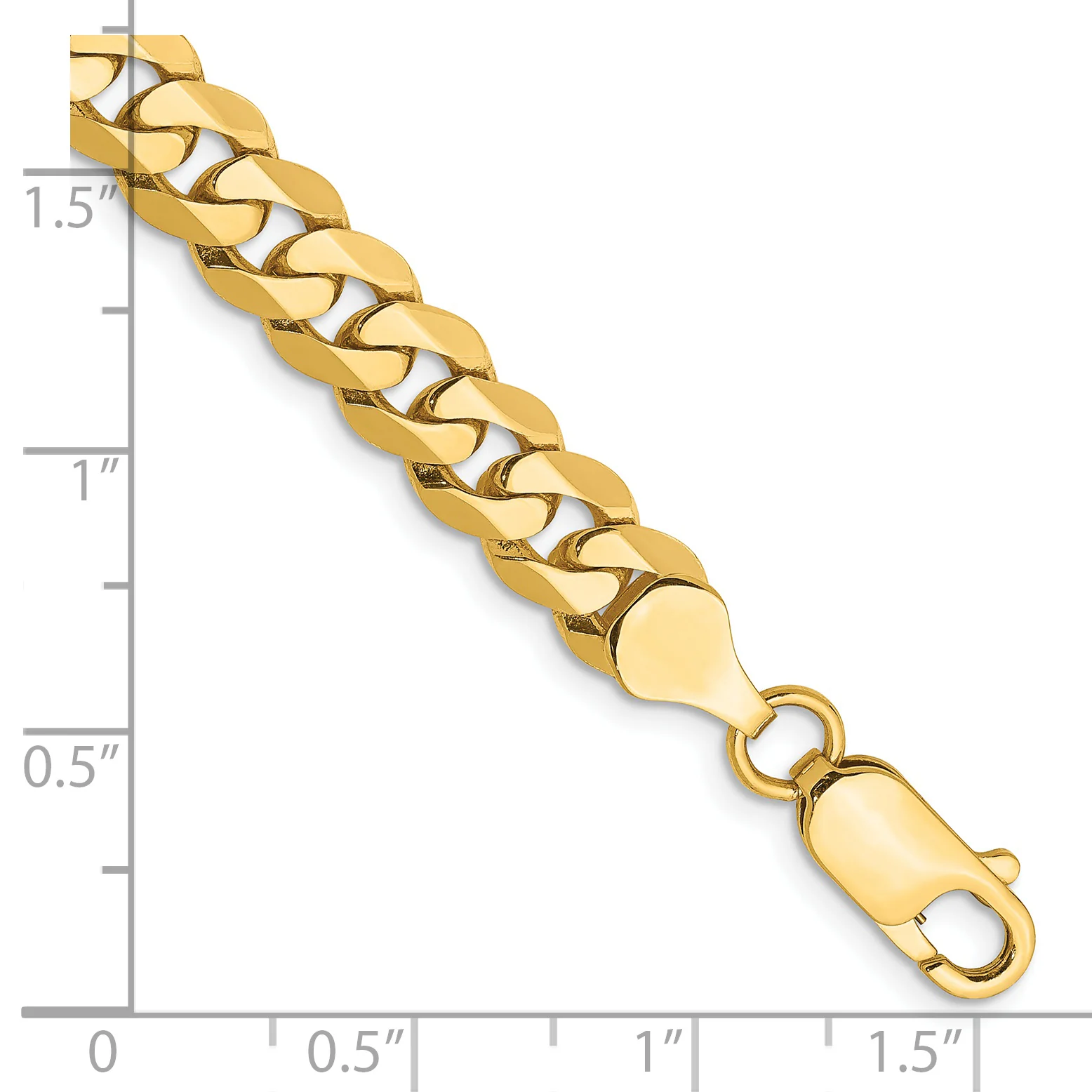 Pulsera Curb Aplanada y Biselada de Oro Amarillo de 14k de 9 pulgadas y 7.25 mm con Cierre de Langosta - Image 2