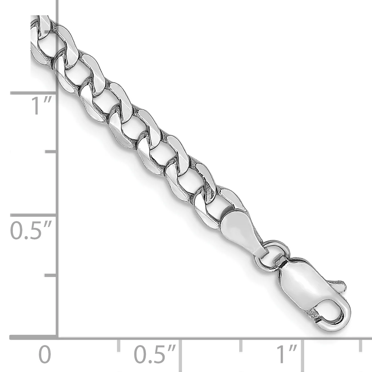 Pulsera Curb semi-sólida de oro blanco de 14k de 8 pulgadas y 4.3mm con cierre de langosta - Image 2