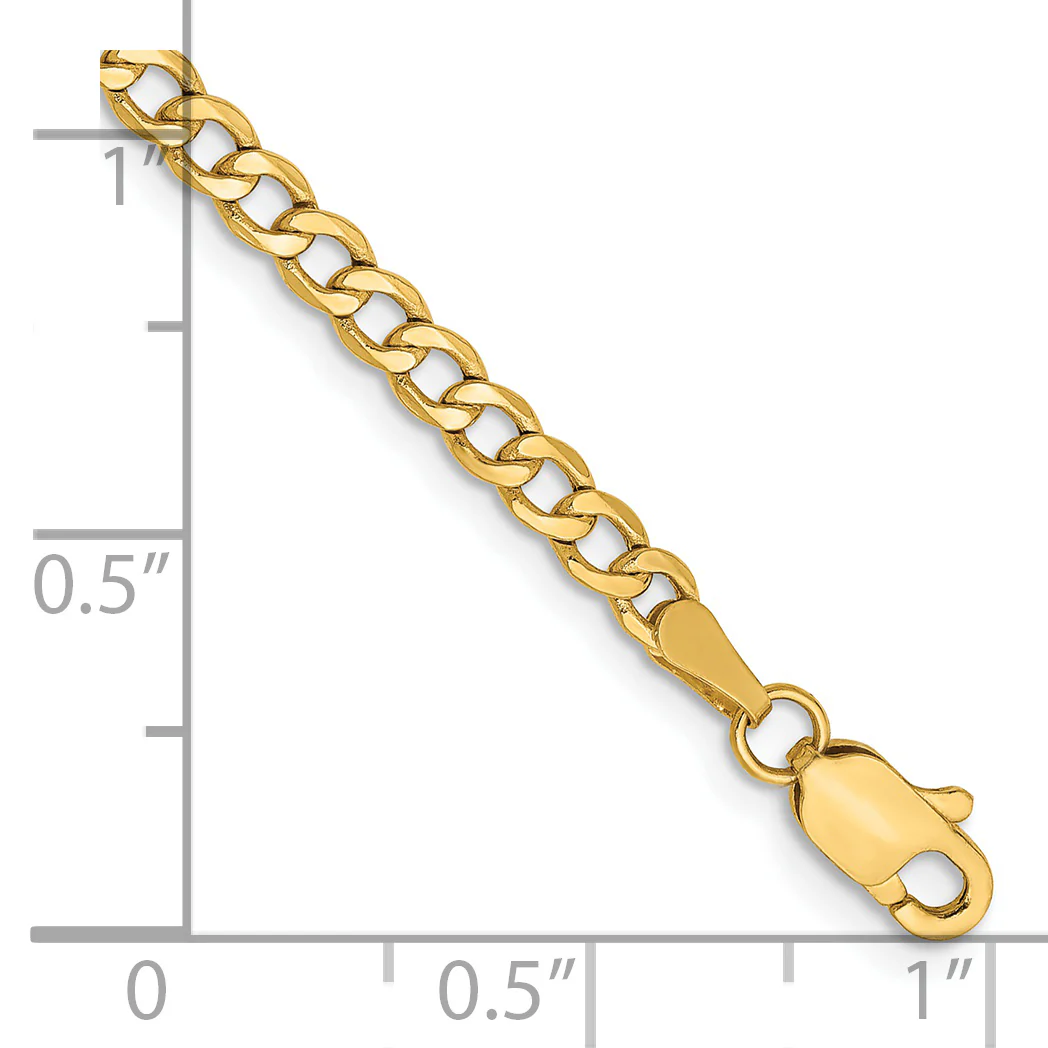 Pulsera Curb semi-sólida de oro amarillo de 14k de 7 pulgadas y 2.85mm con cierre de langosta - Image 2