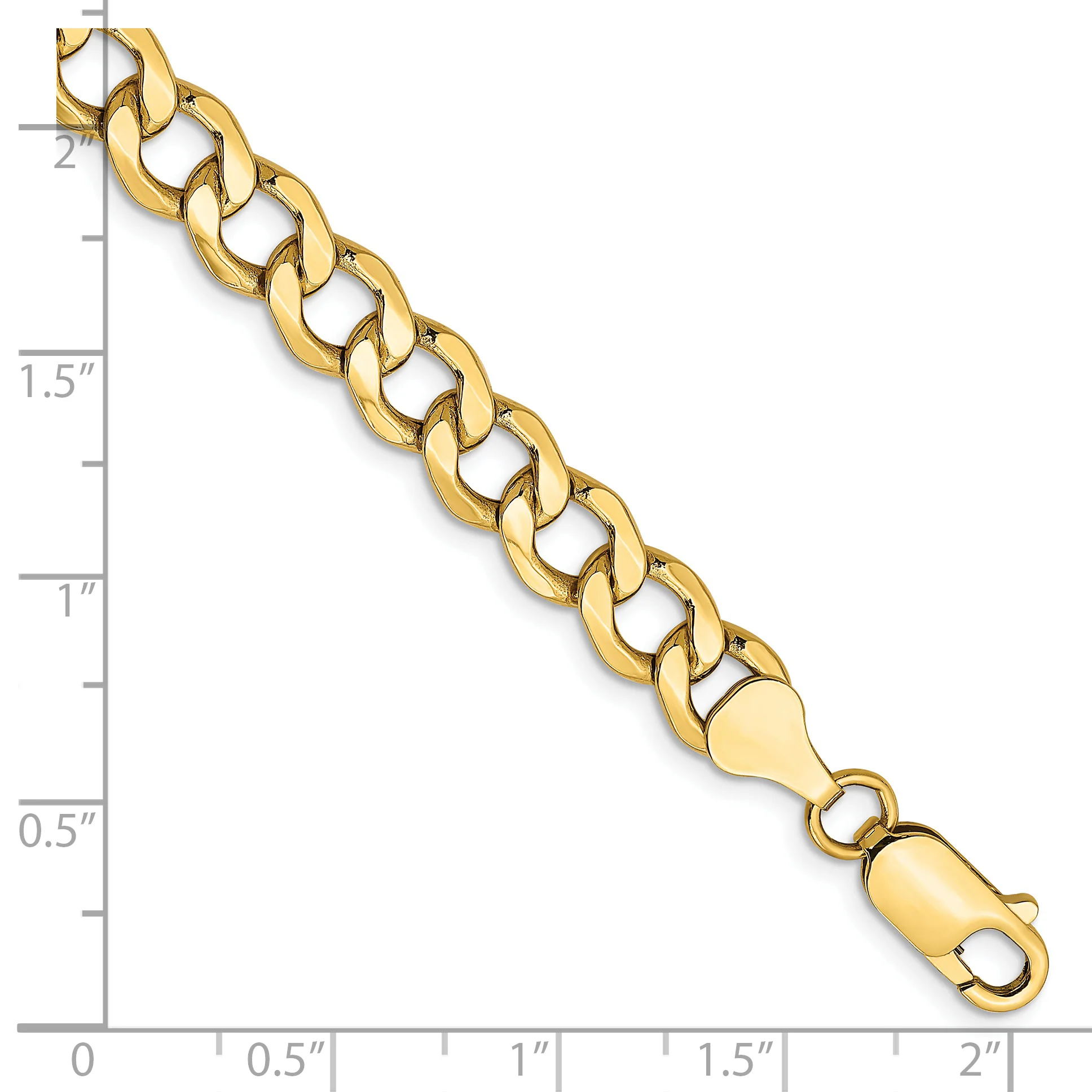 Pulsera Curb semi-sólida de oro amarillo de 14k de 8 pulgadas y 7mm con cierre de langosta - Image 2