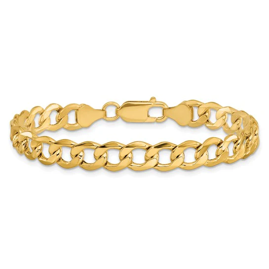 Pulsera Curb semi-sólida de oro amarillo de 14k de 8 pulgadas y 7mm con cierre de langosta - Image 3