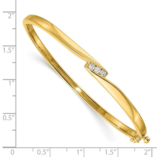 Pulsera Bangle 14k Oro Amarillo con Diamantes y Cierre de Bisagra - Image 3