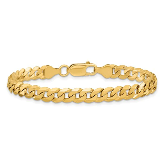 Pulsera Curb Aplanada y Biselada de Oro Amarillo de 14k de 8 pulgadas y 7.25 mm con Cierre de Langosta - Image 3