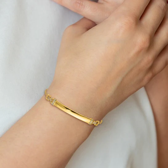 Pulsera de Identificación con Diamantes en Oro de 14k – 7 Pulgadas - Image 4