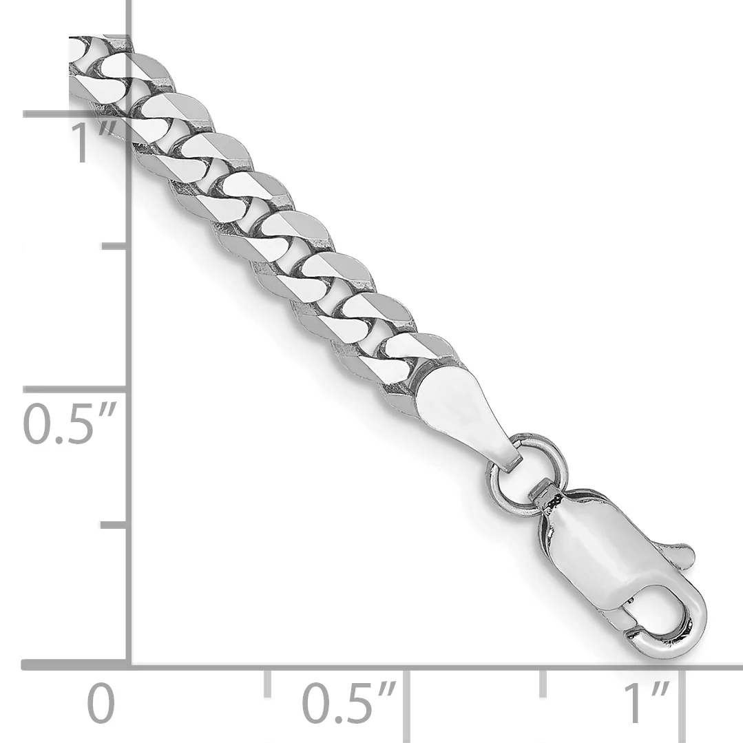 Pulsera Curb Aplanada y Biselada de Oro Blanco de 14k de 8 pulgadas y 3.9 mm con Cierre de Langosta - Image 2
