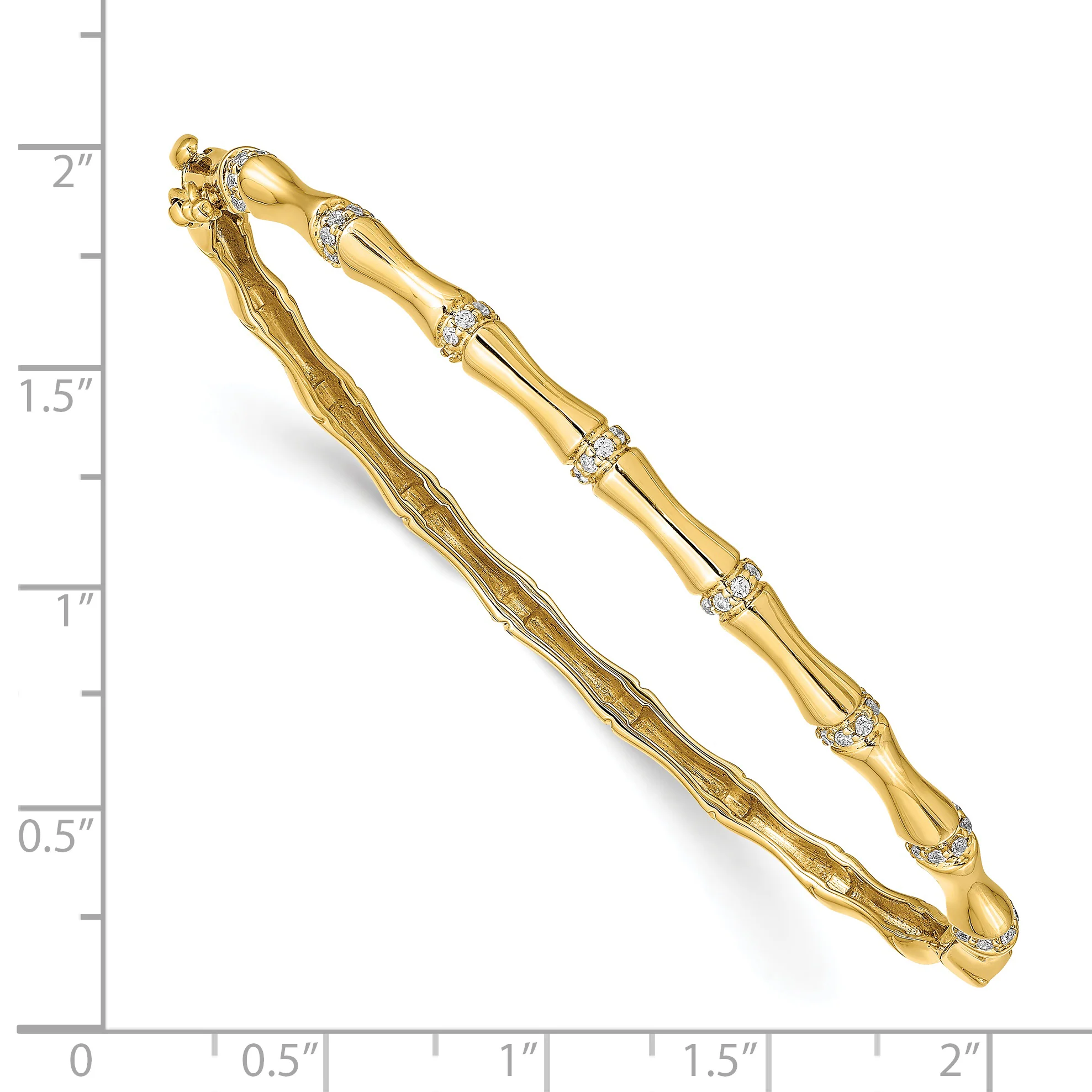 Pulsera Bangle 14k Oro Amarillo Diseño Bambú con Diamantes y Cierre de Bisagra - Image 3