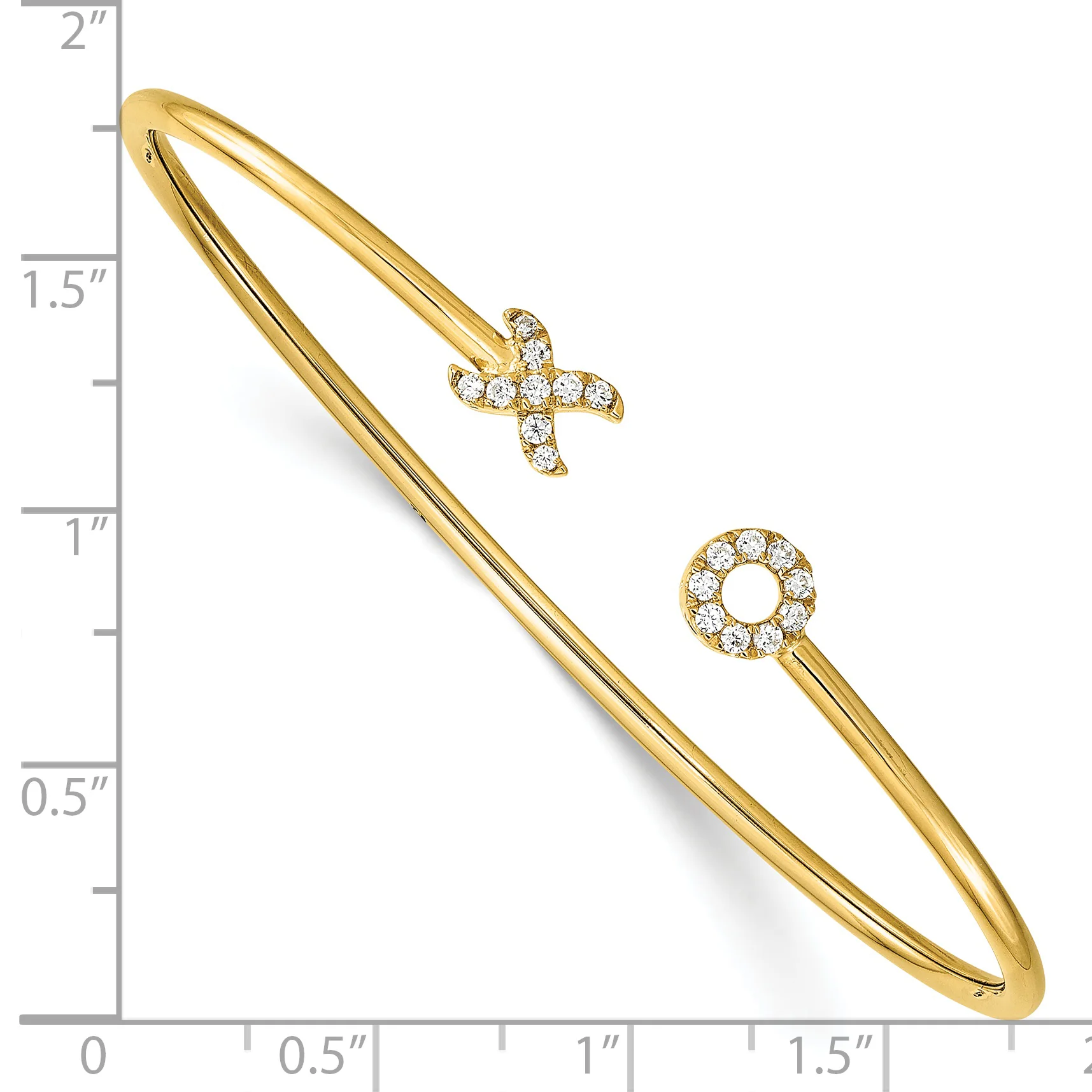 Pulsera Bangle 14k Oro Amarillo Diseño X y O con Diamantes - Image 3