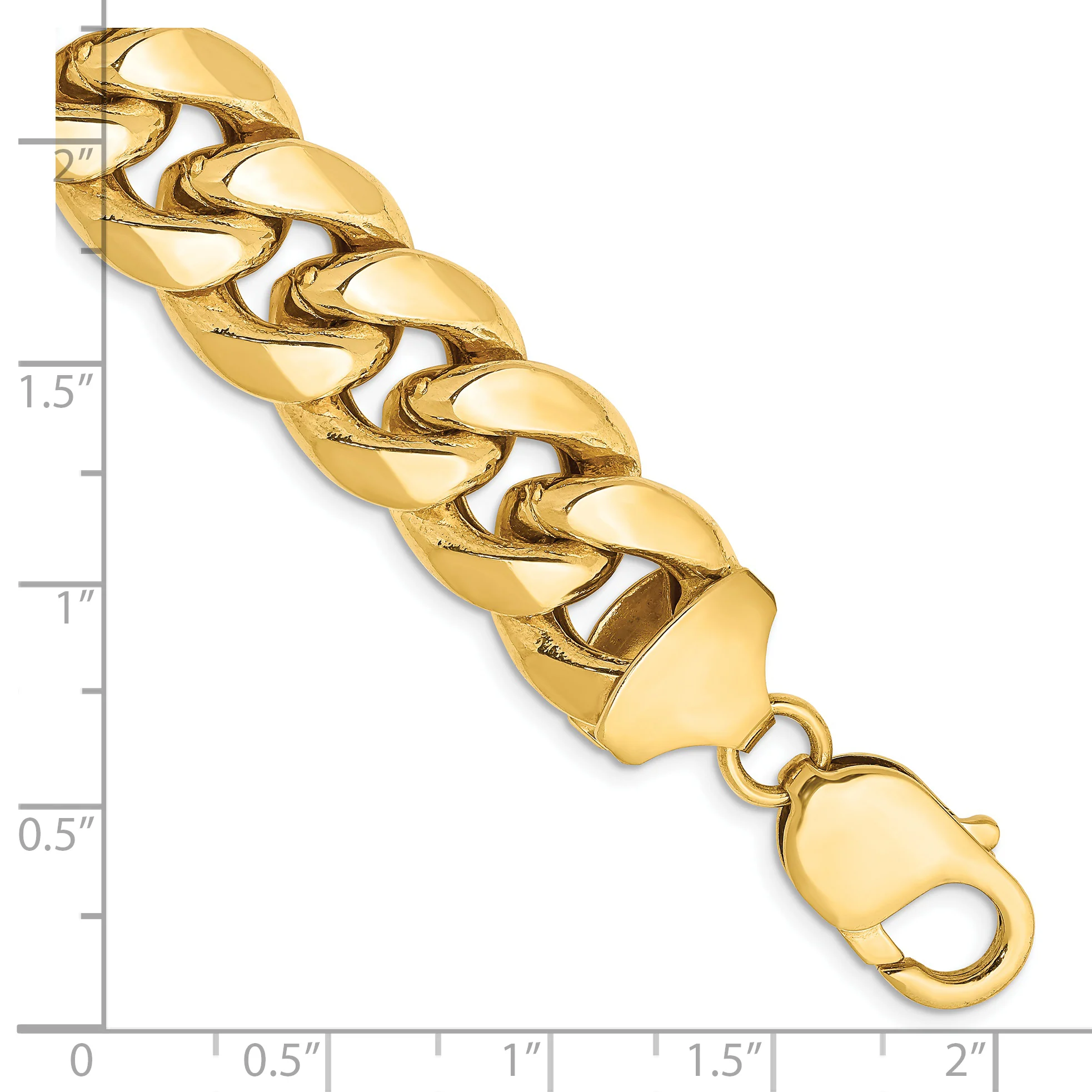 Pulsera Miami Cubana Semi-Sólida de 14k de 9 pulgadas y 13.2mm con Cierre de Langosta - Image 2