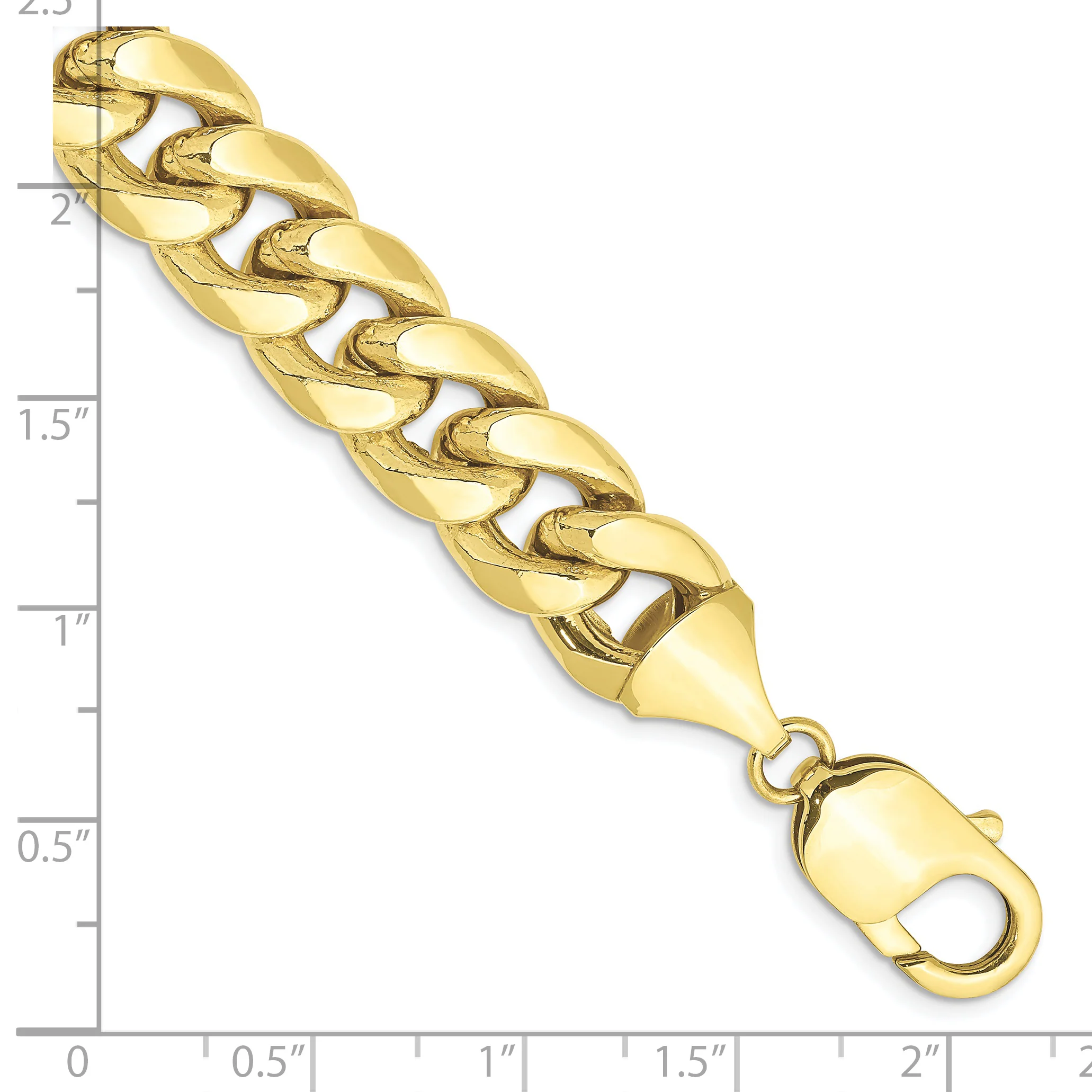 Pulsera Semi-Sólida Miami Cuban de Oro Amarillo de 10k de 11mm - Image 2
