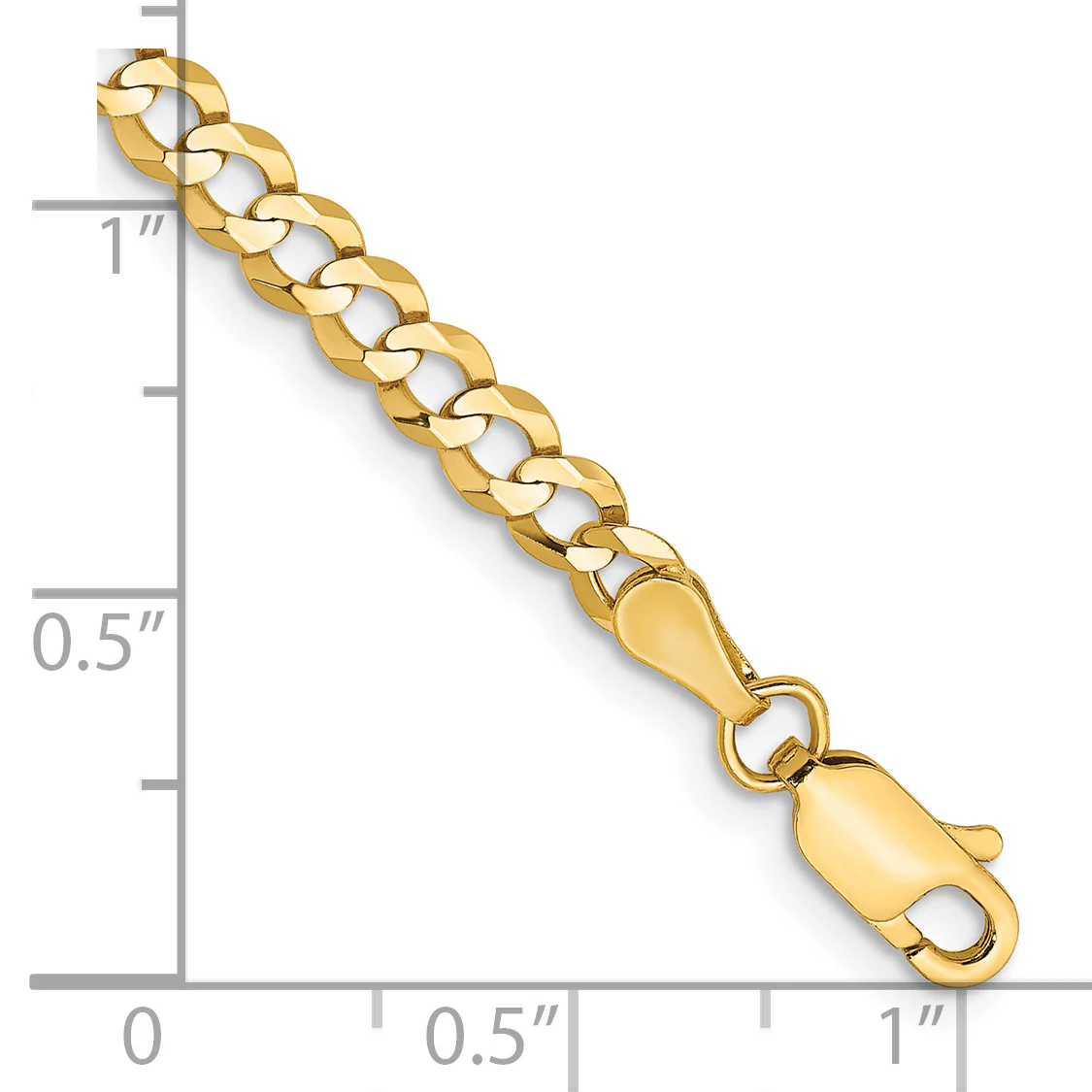 Pulsera de Oro Amarillo de 14k, 8 pulgadas, 3.7mm, Estilo Cubano Plano Ligero con Cierre de Langosta - Image 2