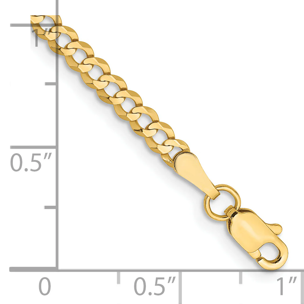 Pulsera de Oro Amarillo de 14k, 8 pulgadas, 3.1mm, Estilo Cubano Plano Ligero con Cierre de Langosta - Image 2
