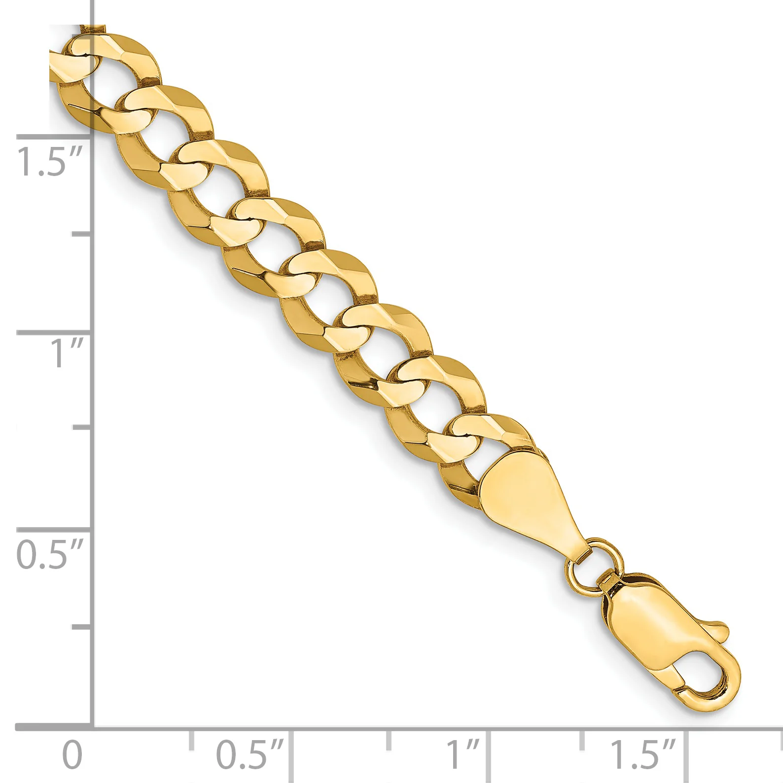 Pulsera de Oro Amarillo de 14k, 8 pulgadas, 7.2mm, Estilo Cubano Plano Ligero con Cierre de Langosta - Image 2