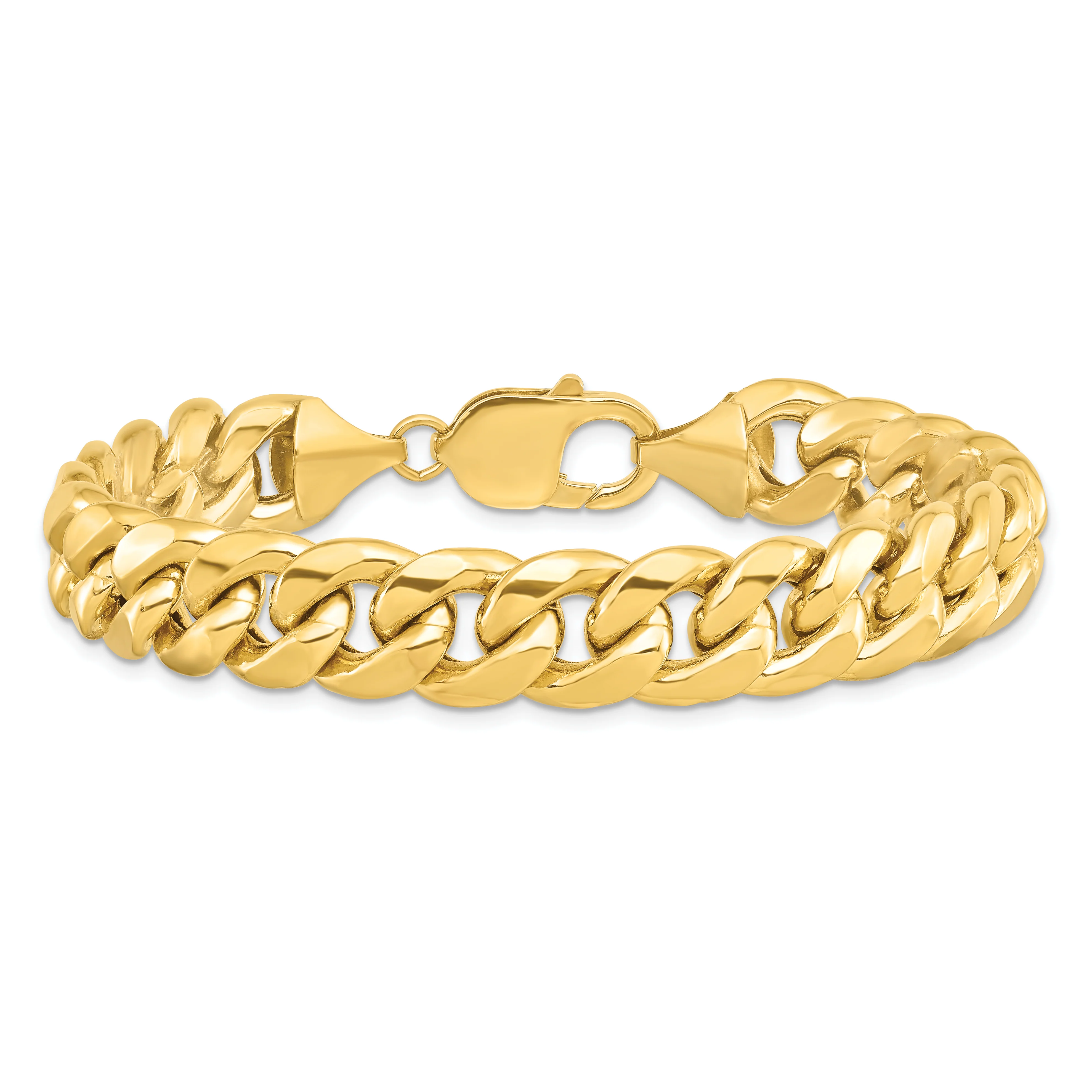 Pulsera Miami Cuban Semi-Sólida de Oro Amarillo de 14k de 11mm con Cierre de Langosta (8 pulgadas) - Image 2