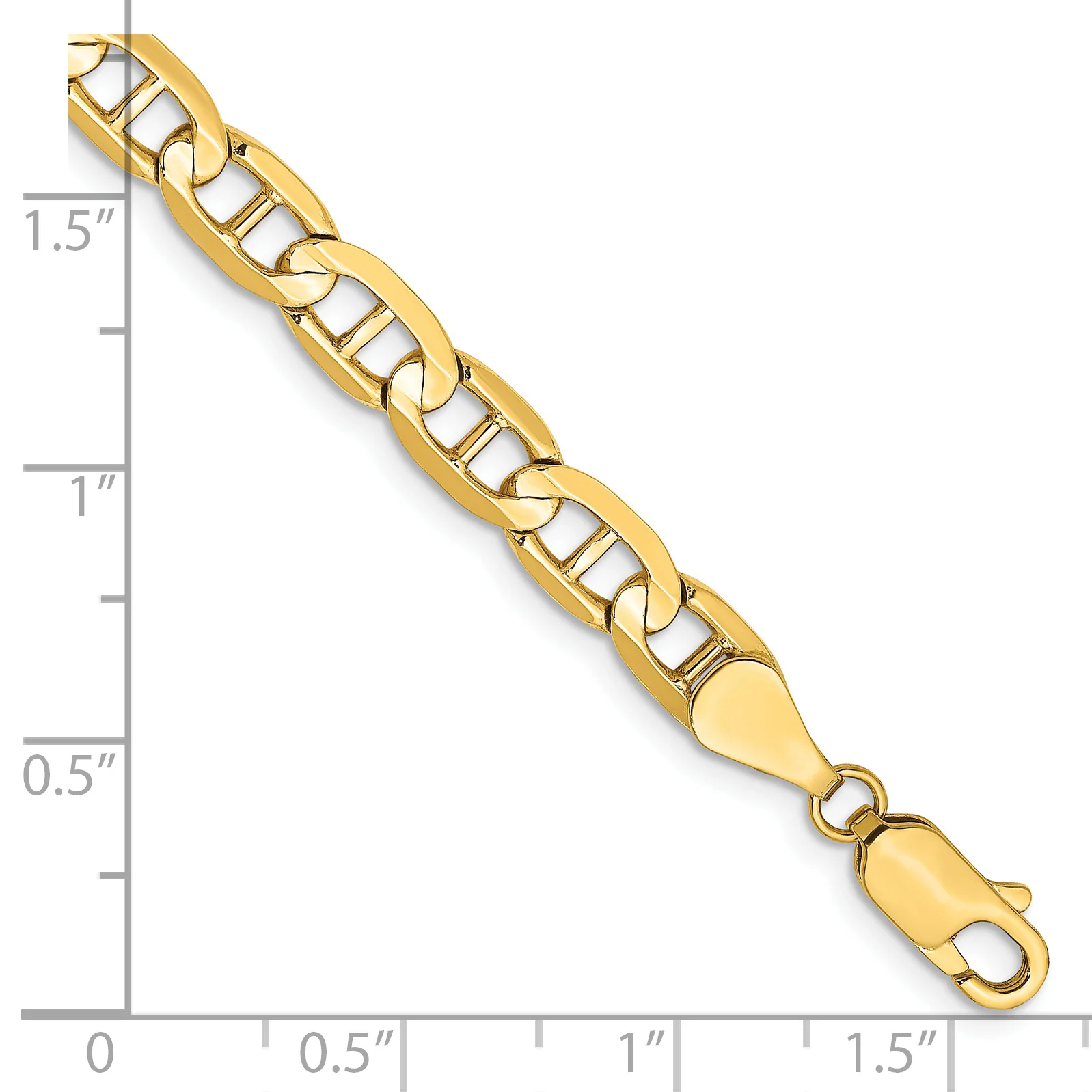 Pulsera Ancla Cóncava de Oro Amarillo de 14k, 9 pulgadas, 5.25mm con Cierre de Langosta - Image 2