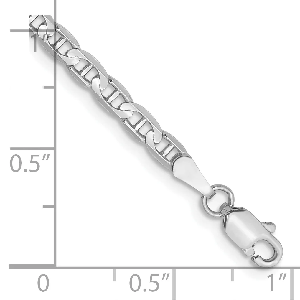 Pulsera Ancla Cóncava de Oro Blanco de 14k, 8 pulgadas y 3mm con Cierre de Langosta - Image 2