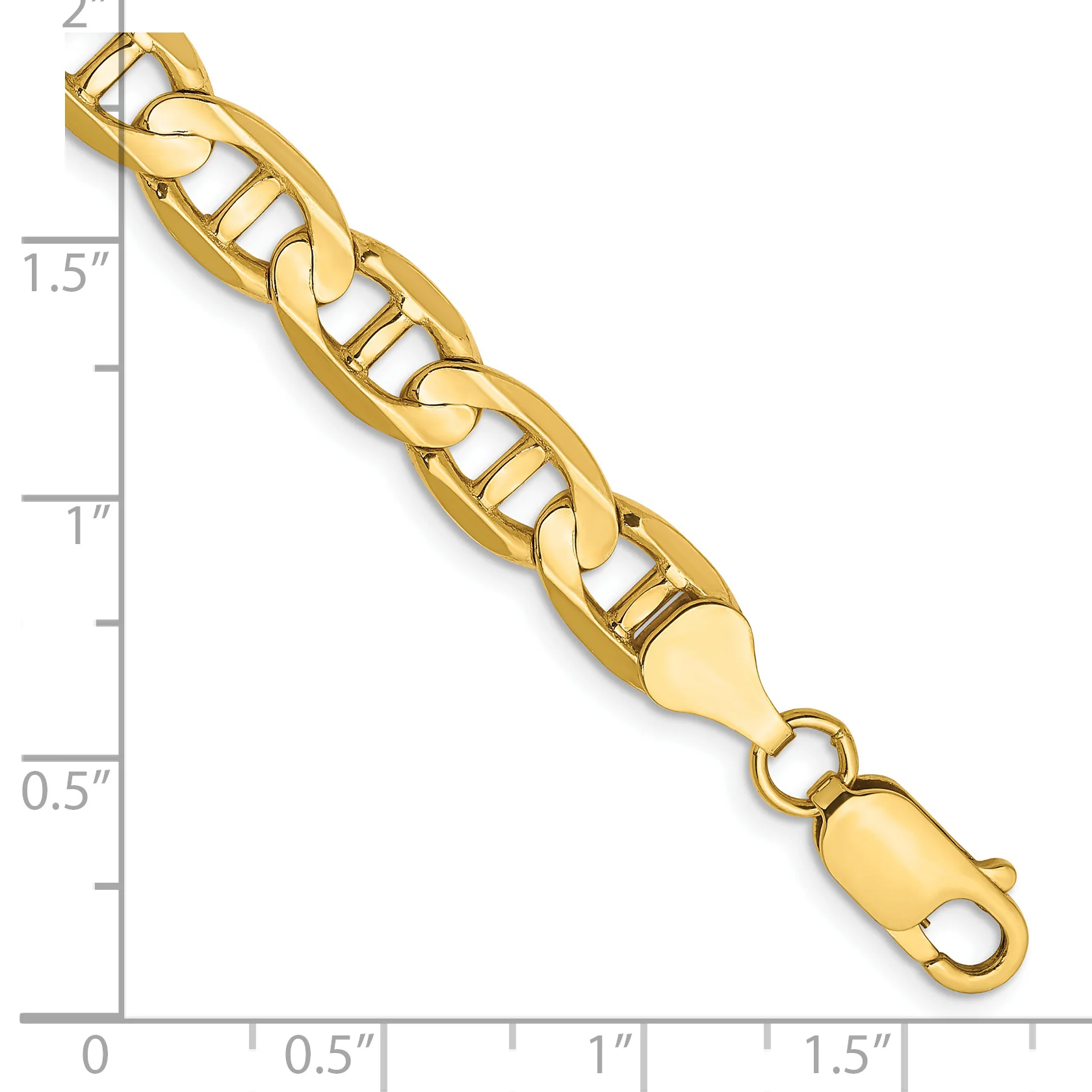 Pulsera Ancla Cóncava de Oro Amarillo de 14k, 8 pulgadas, 7mm con Cierre de Langosta - Image 2
