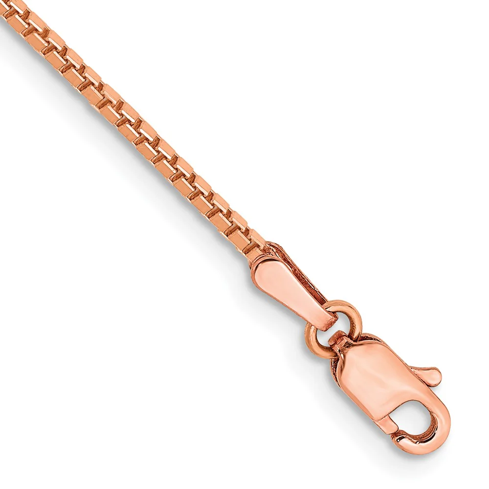 Pulsera de 7 pulgadas con eslabones tipo Caja de 1.3 mm en Oro Rosa de 14k con Cierre de Langosta