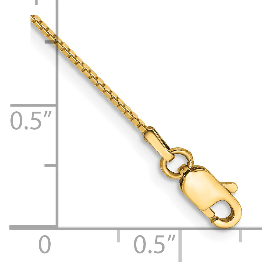 Pulsera de 7 pulgadas con eslabones tipo Caja de 0.9 mm en Oro Amarillo de 14k con Cierre de Langosta - Image 2