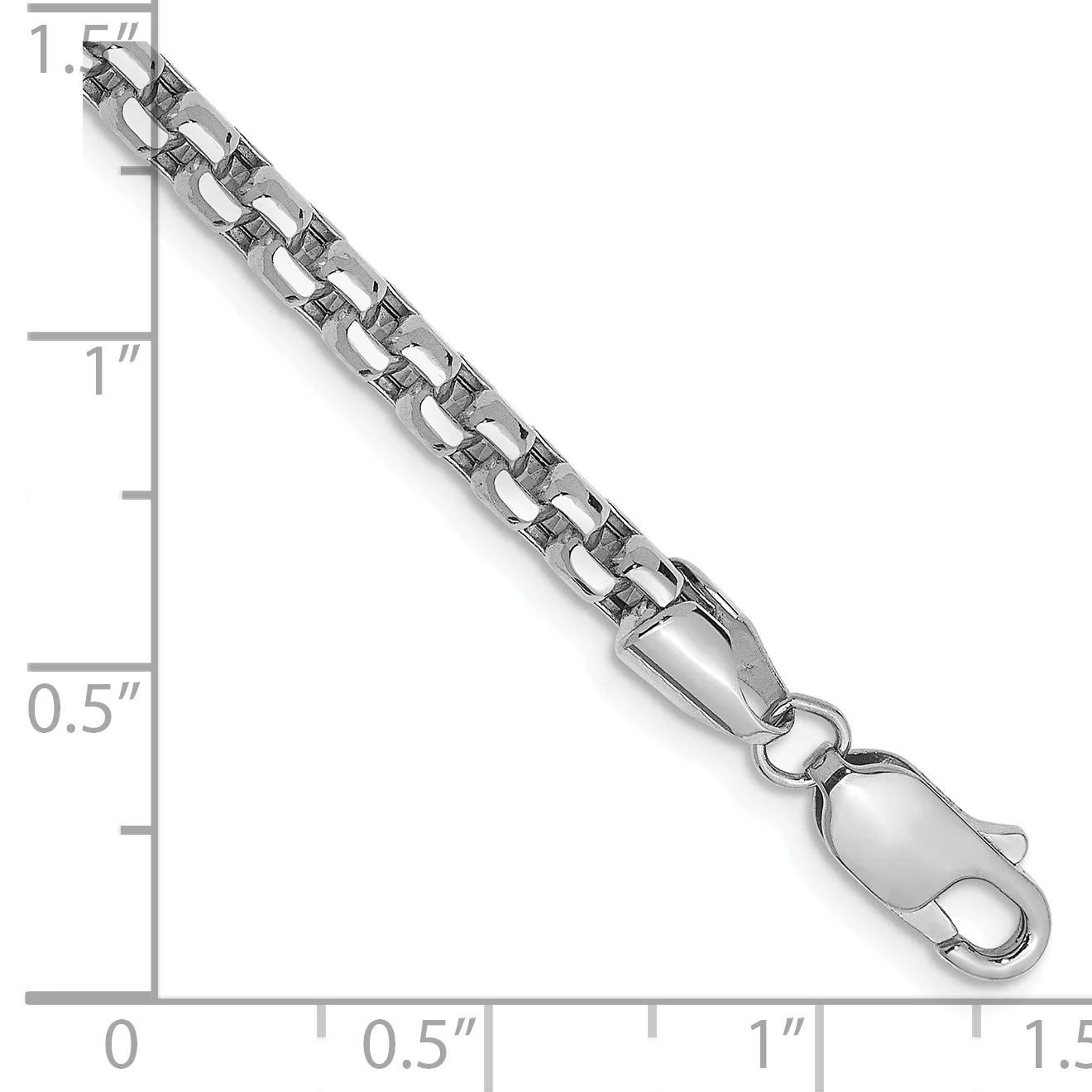 Pulsera de Oro Blanco de 14k, 7 pulgadas, Pulsera de Caja Redonda de 3.6mm con Cierre de Langosta - Image 2