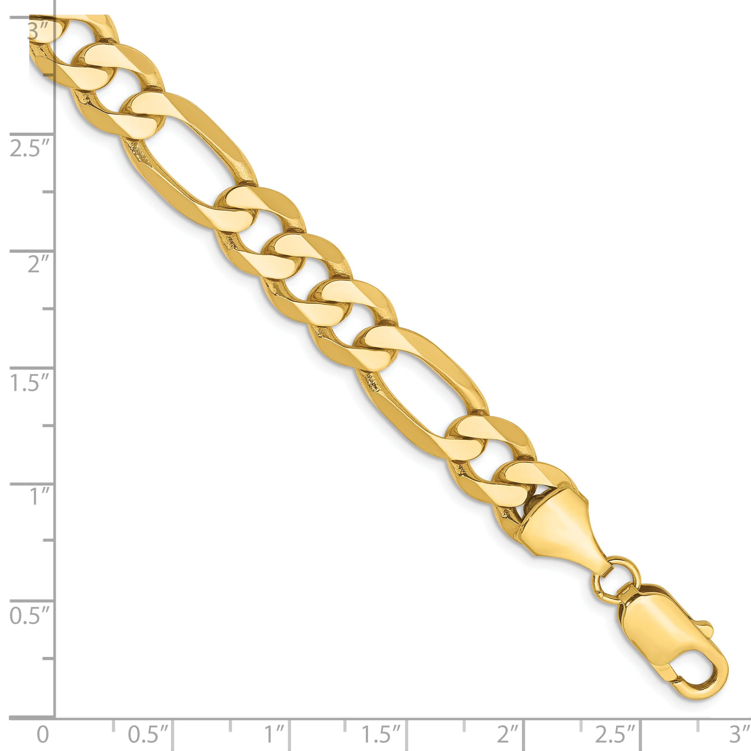Pulsera Figaro Plana de 8.75mm en Oro Amarillo de 14k con Cierre de Langosta de 8 pulgadas - Image 2