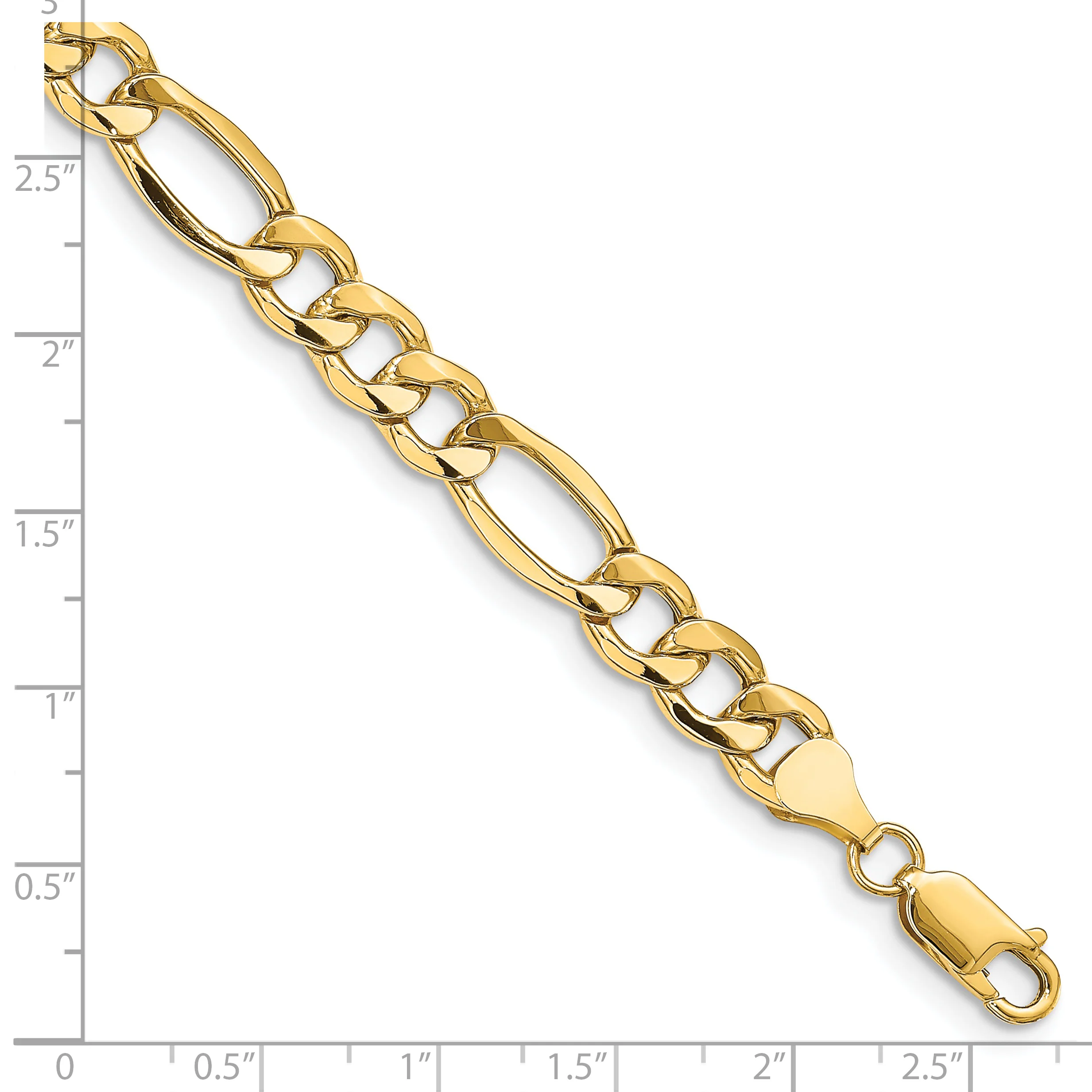 Cadena Figaro de 9 pulgadas y 7.3 mm Semi-Sólida de 14K con Cierre de Langosta - Image 2