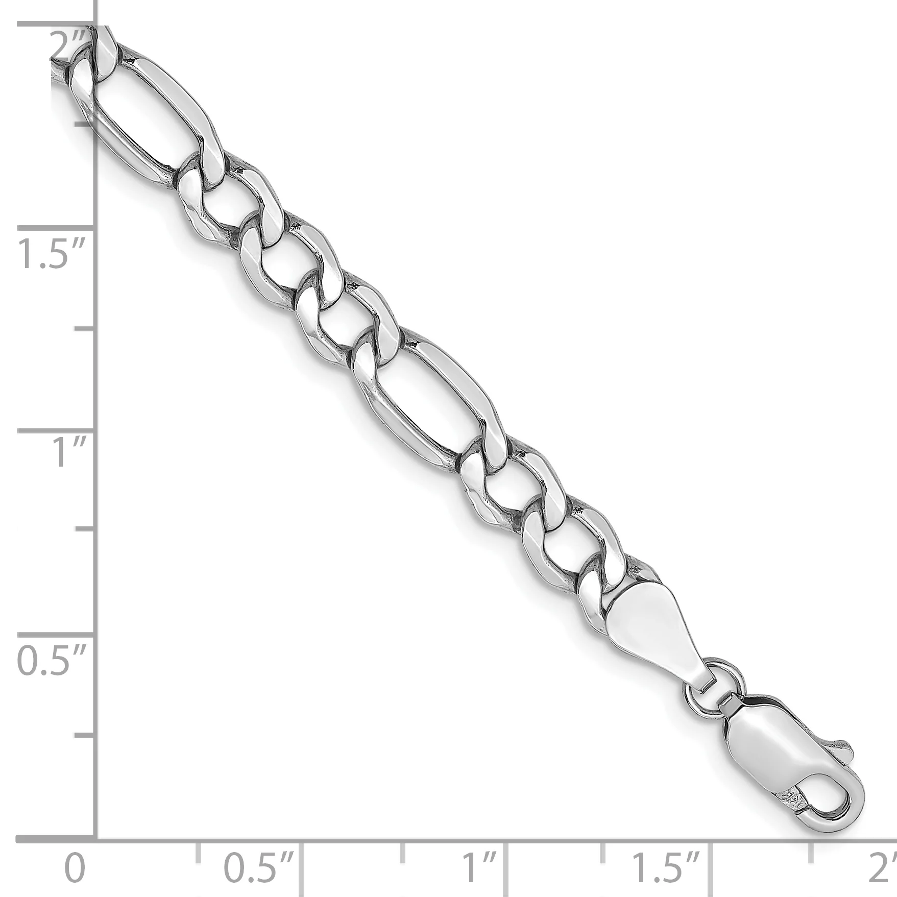 Pulsera Figaro Semi-Sólida de 5.75mm en Oro Blanco de 14k con Cierre de Langosta de 8 pulgadas - Image 2