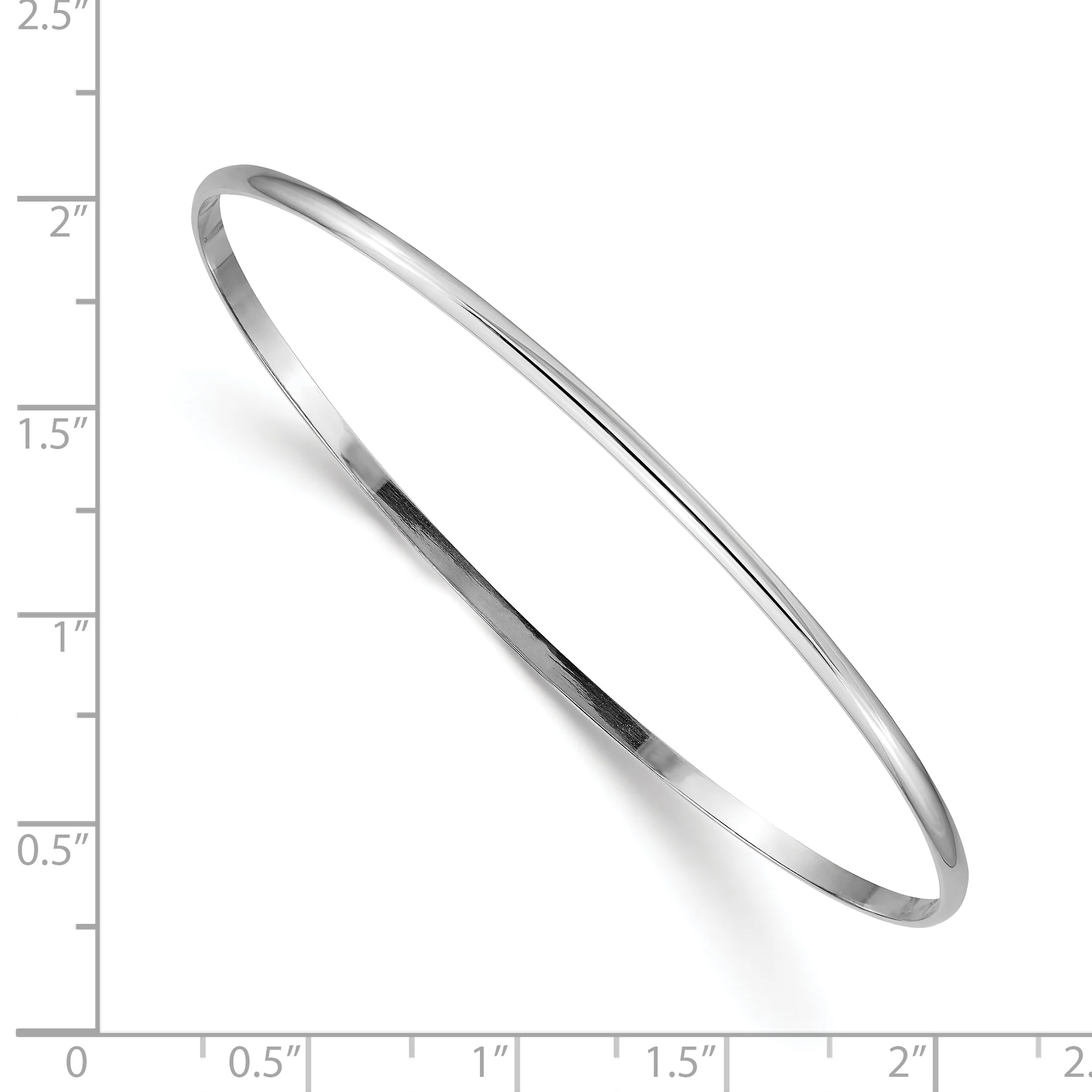 Pulsera Bangle de Oro Blanco de 14k Sólida, Pulida y Media Redonda de 2 mm - Image 3