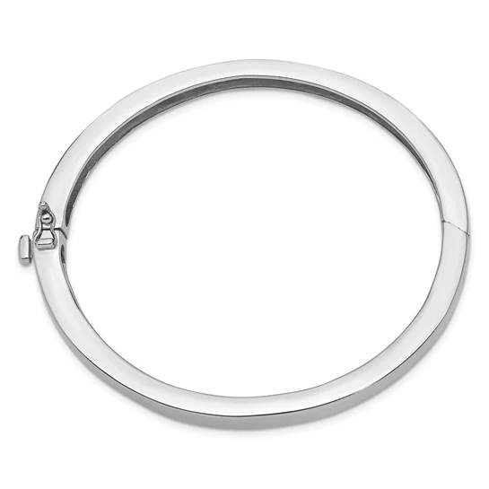 Pulsera Bangle de Oro Blanco de 14k, 6.3mm, Sólida, Pulida con Bisagra - Image 2