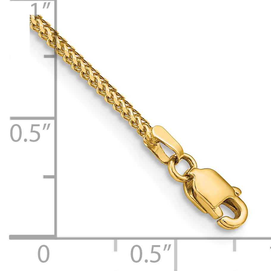 Pulsera Franco de Oro Amarillo de 14K de 7 pulgadas y 1mm con Cierre de Langosta - Image 3
