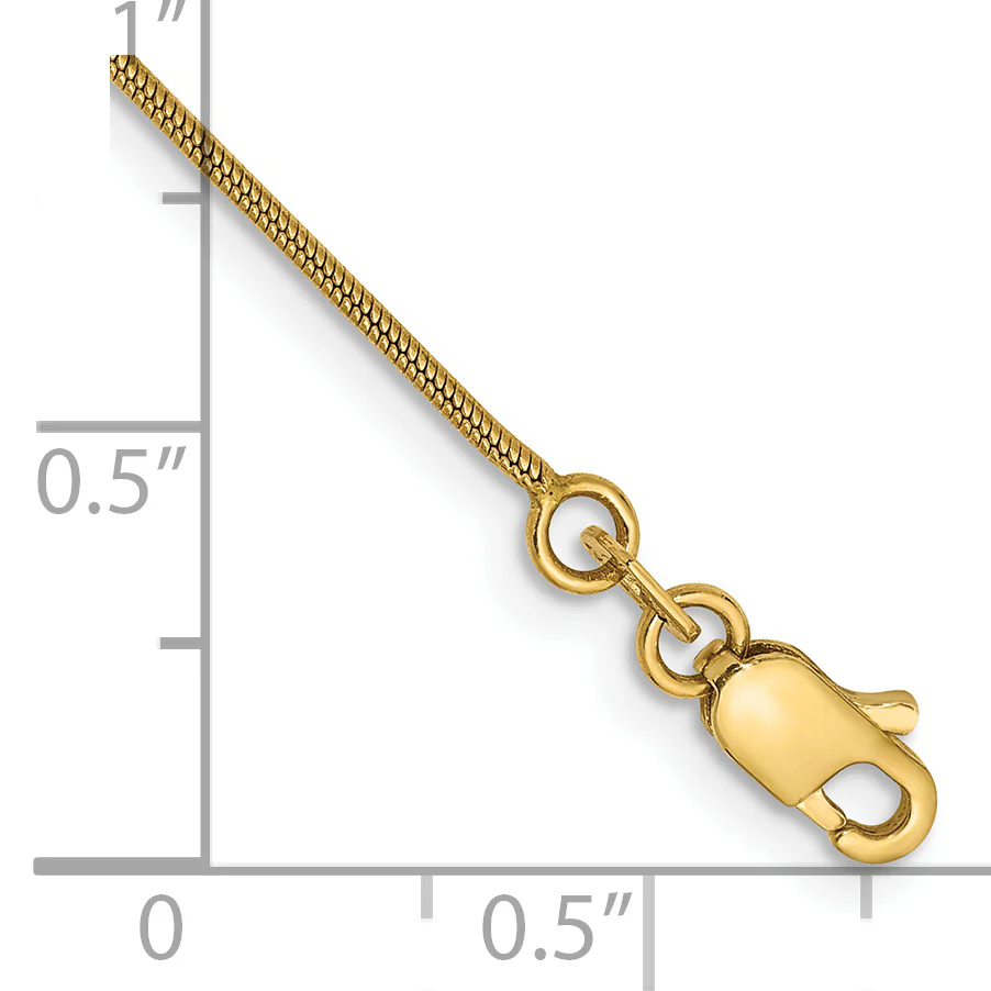 Pulsera de Cadena Serpiente Redonda de 14k de 7 pulgadas y 0.9 mm con Cierre de Langosta - Image 2
