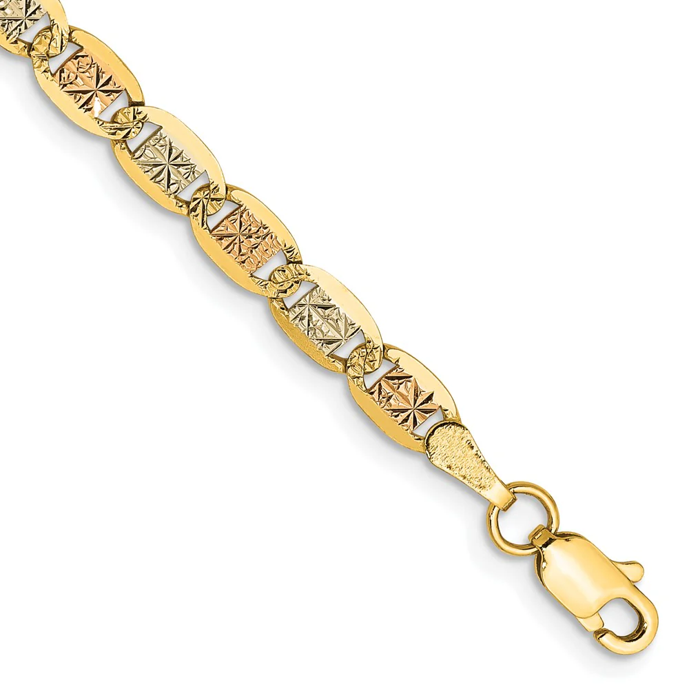 Pulsera de 8 Pulgadas de Oro de 14k Tri-color Pavé Valentino y 3.8 mm con Cierre de Langosta