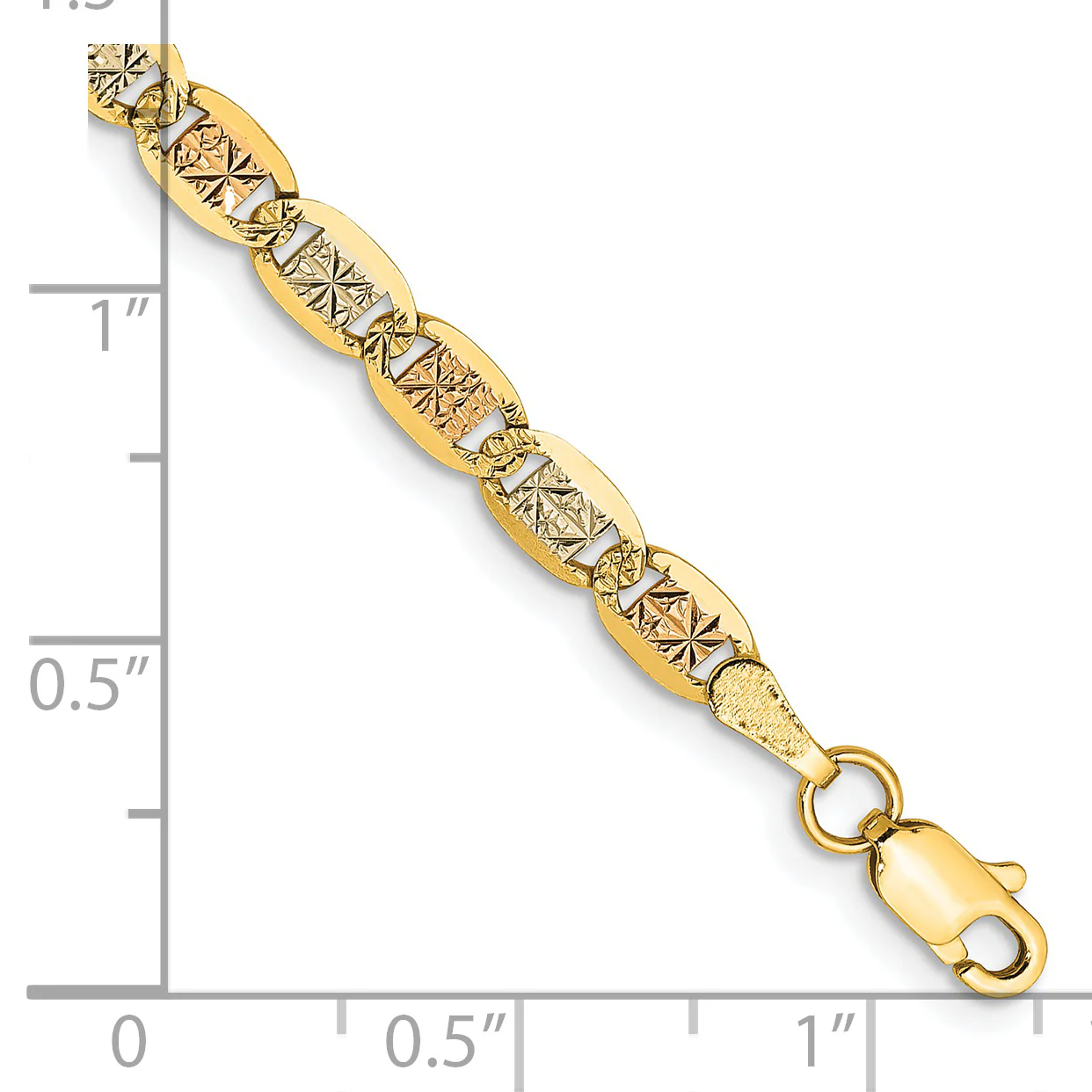 Pulsera de 8 Pulgadas de Oro de 14k Tri-color Pavé Valentino y 3.8 mm con Cierre de Langosta - Image 2