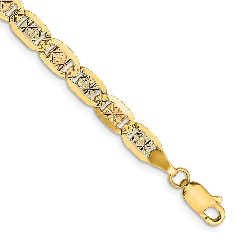 Pulsera Valentino Pavé Tricolor de Oro de 14K, 8 Pulgadas, 4.65 mm con Cierre de Langosta