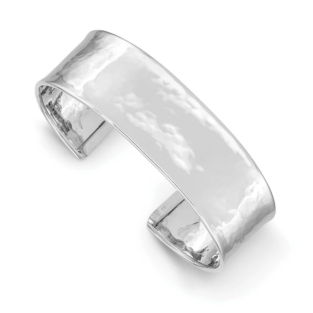 Brazalete Cuff de Oro Blanco de 14K (19 mm) con Acabado Martillado y Pulido