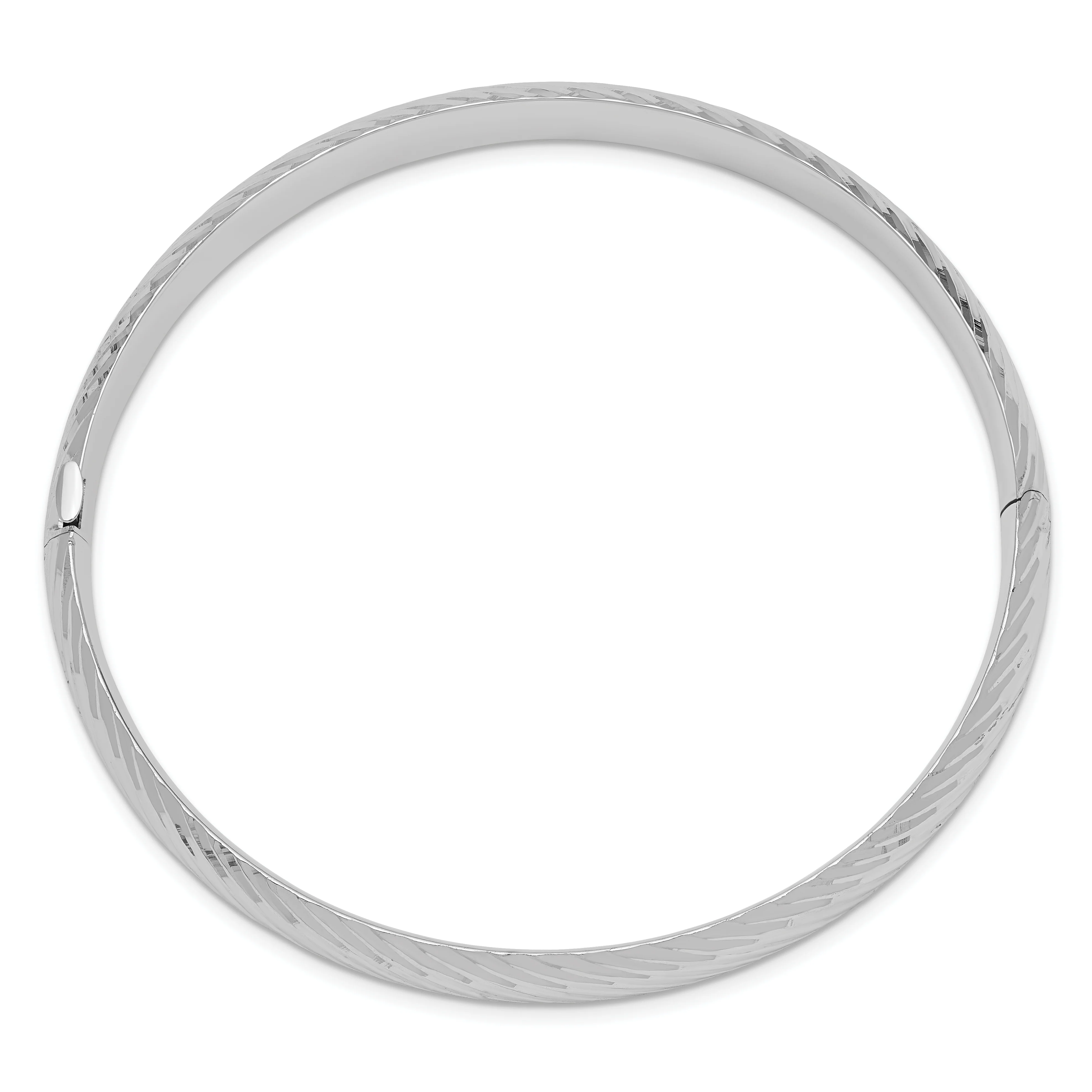 Pulsera Bangle de Oro Blanco de 14k, 5/16", con Textura y Bisagra - Image 2