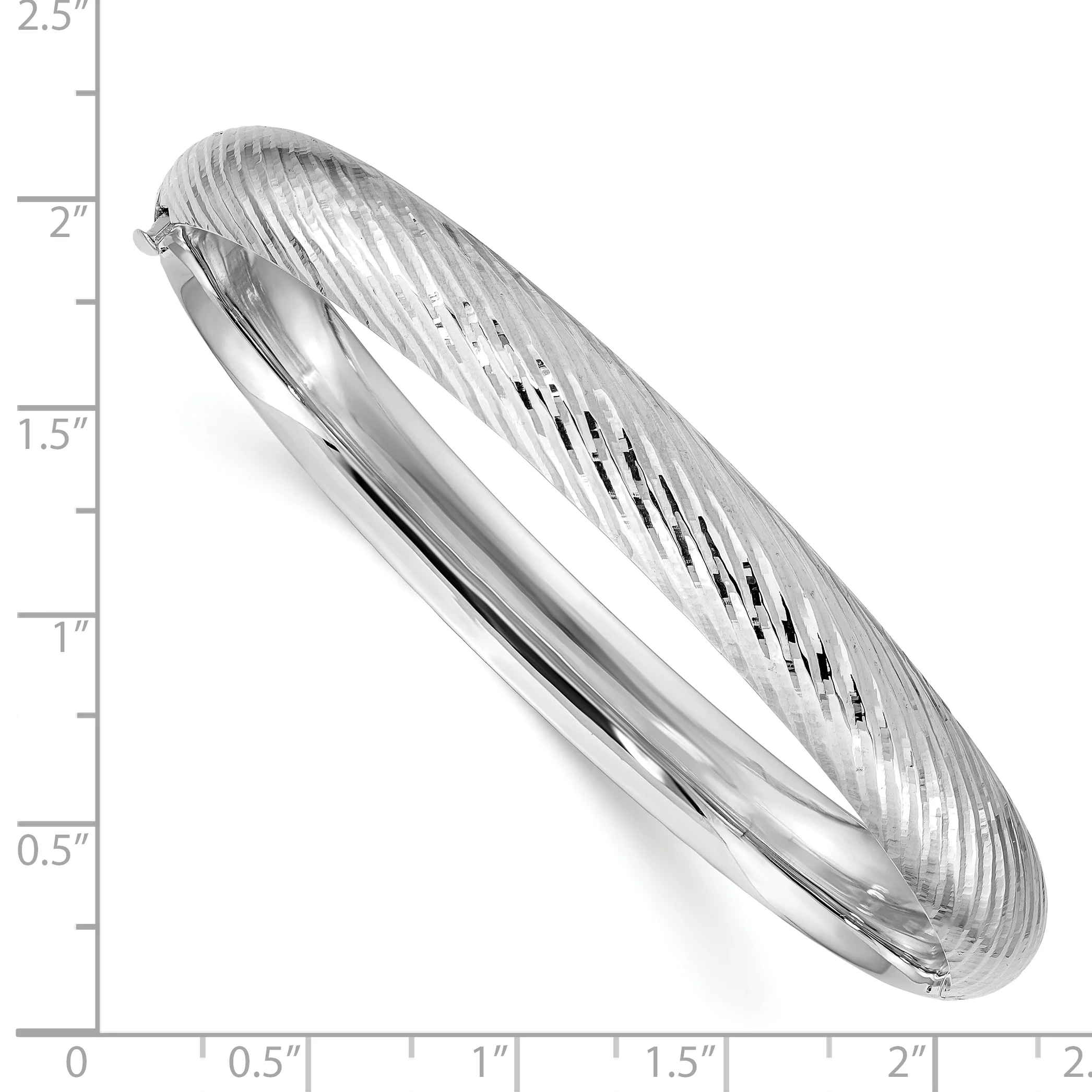 Pulsera Bangle de Oro Blanco de 14k, 5/16", con Textura y Bisagra - Image 3