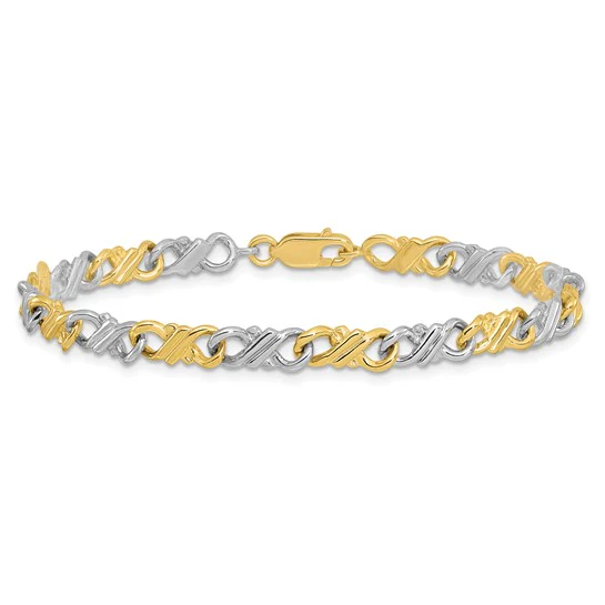 Pulsera Fancy de 10K Bicolor Sólido Pulido de 7 Pulgadas - Image 4