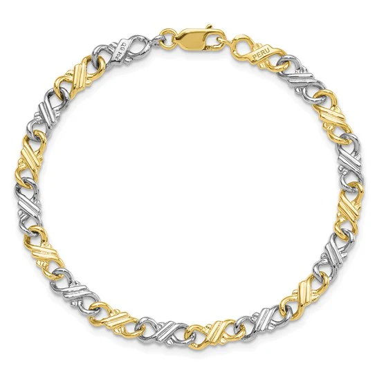Pulsera Fancy de 10K Bicolor Sólido Pulido de 7 Pulgadas - Image 5