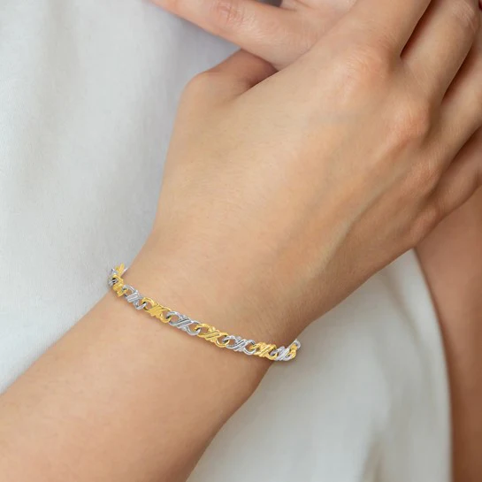 Pulsera Fancy de 10K Bicolor Sólido Pulido de 7 Pulgadas - Image 6