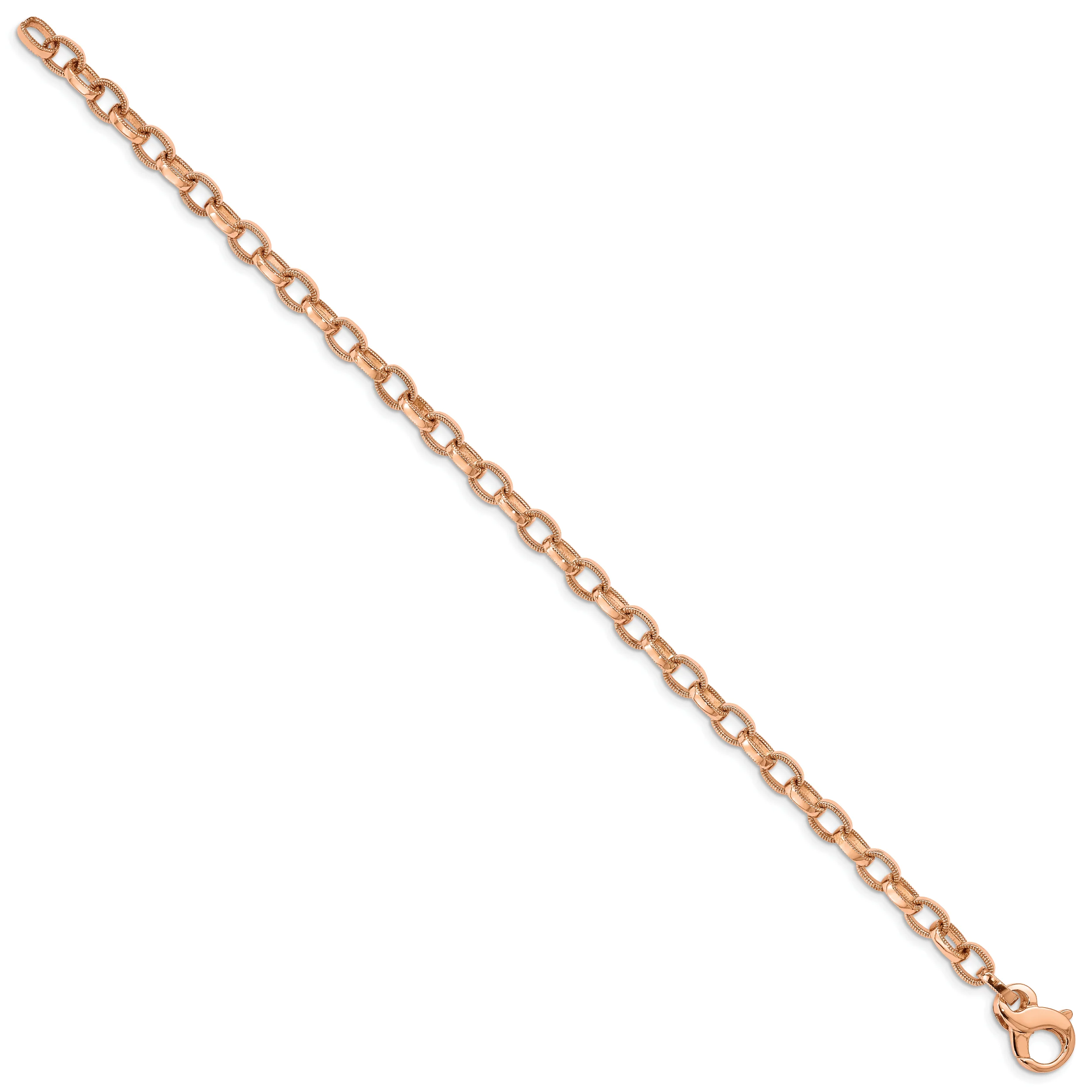 Brazalete de 14k Oro Rosa de 8.5 pulgadas y 5 mm con Borde Estriado Pulido a Mano y Cierre Langosta Elegante - Image 2