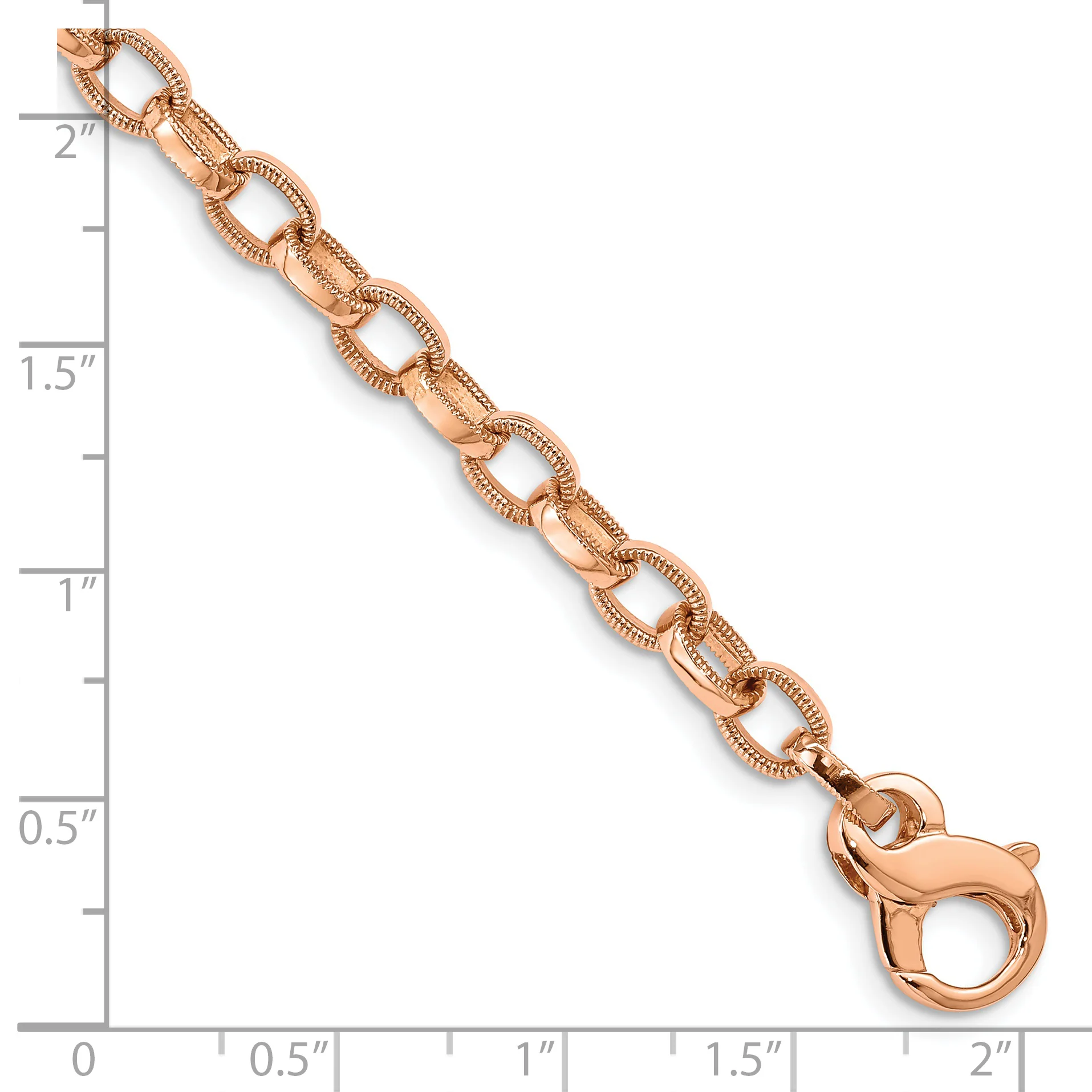 Brazalete de 14k Oro Rosa de 8.5 pulgadas y 5 mm con Borde Estriado Pulido a Mano y Cierre Langosta Elegante - Image 3