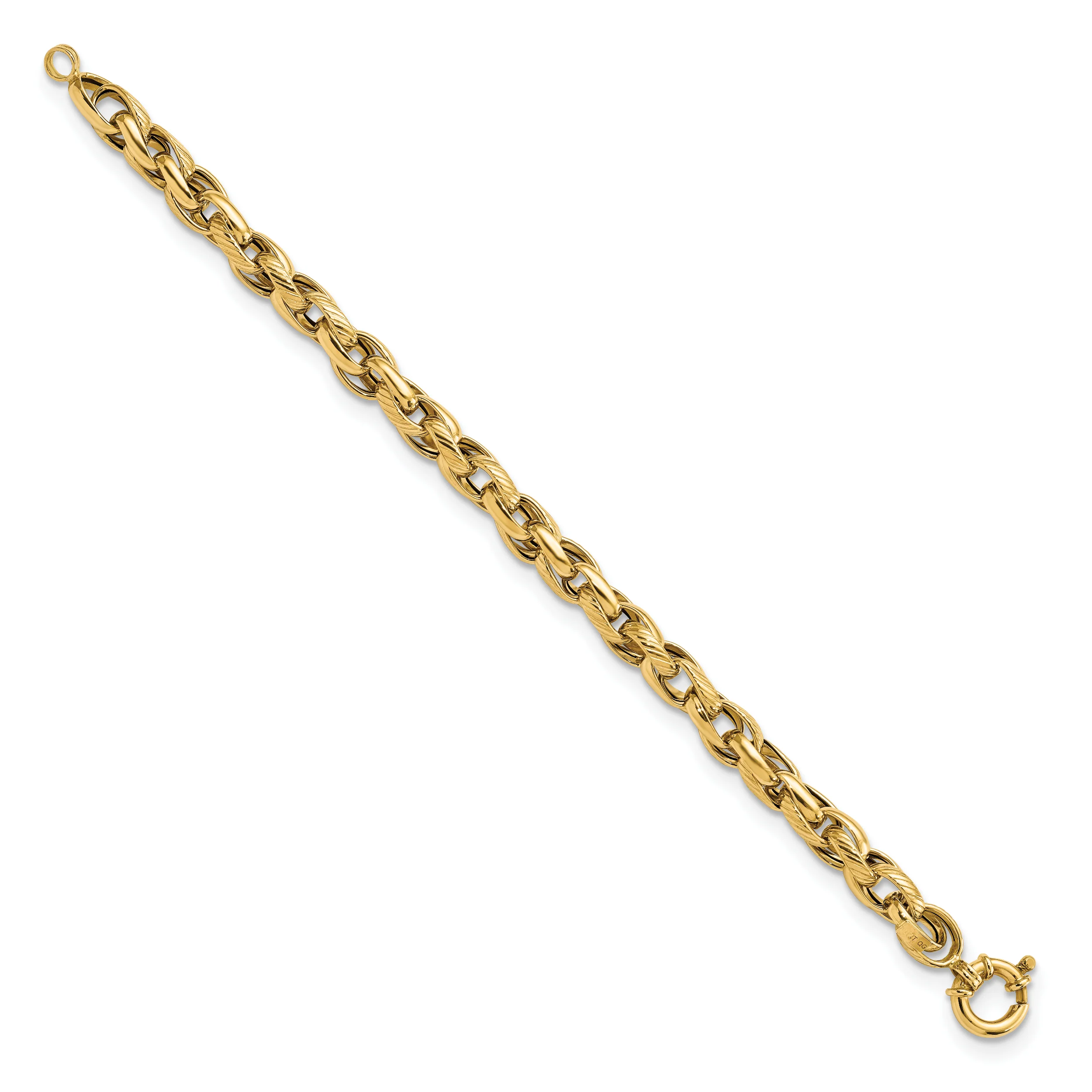 Brazalete de Enlace Pulido y Texturizado en Oro Amarillo de 14k de 7.5 Pulgadas - Image 2